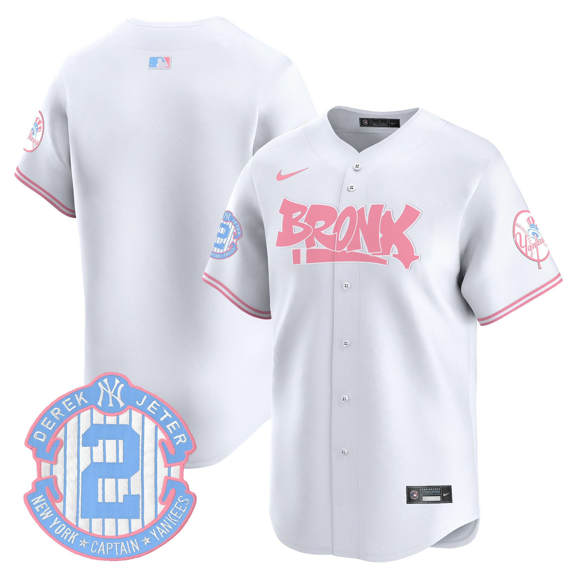 Unisex New York Yankees The Bronx Graffiti Bubblegum Pink Vapor Premier Limited White Jersey - All Stitched
