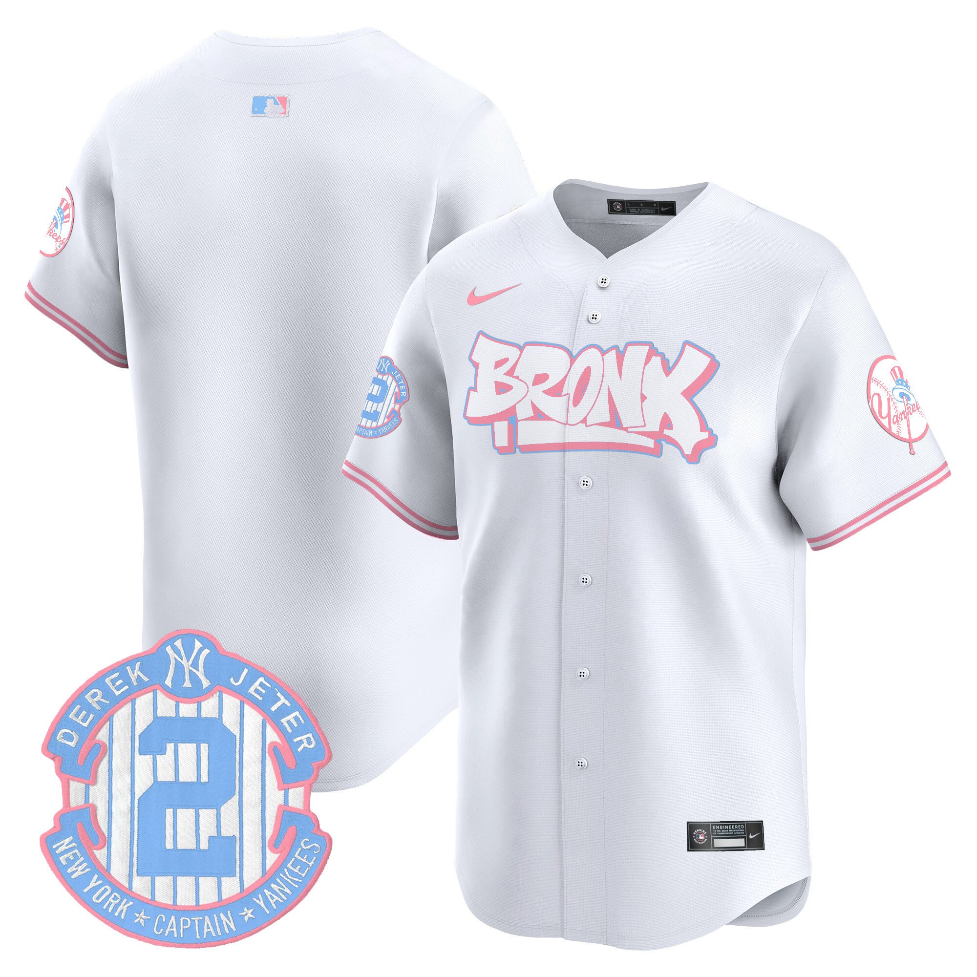 Unisex New York Yankees The Bronx Graffiti Bubblegum Pink Vapor Premier Limited White Jersey V2 - All Stitched