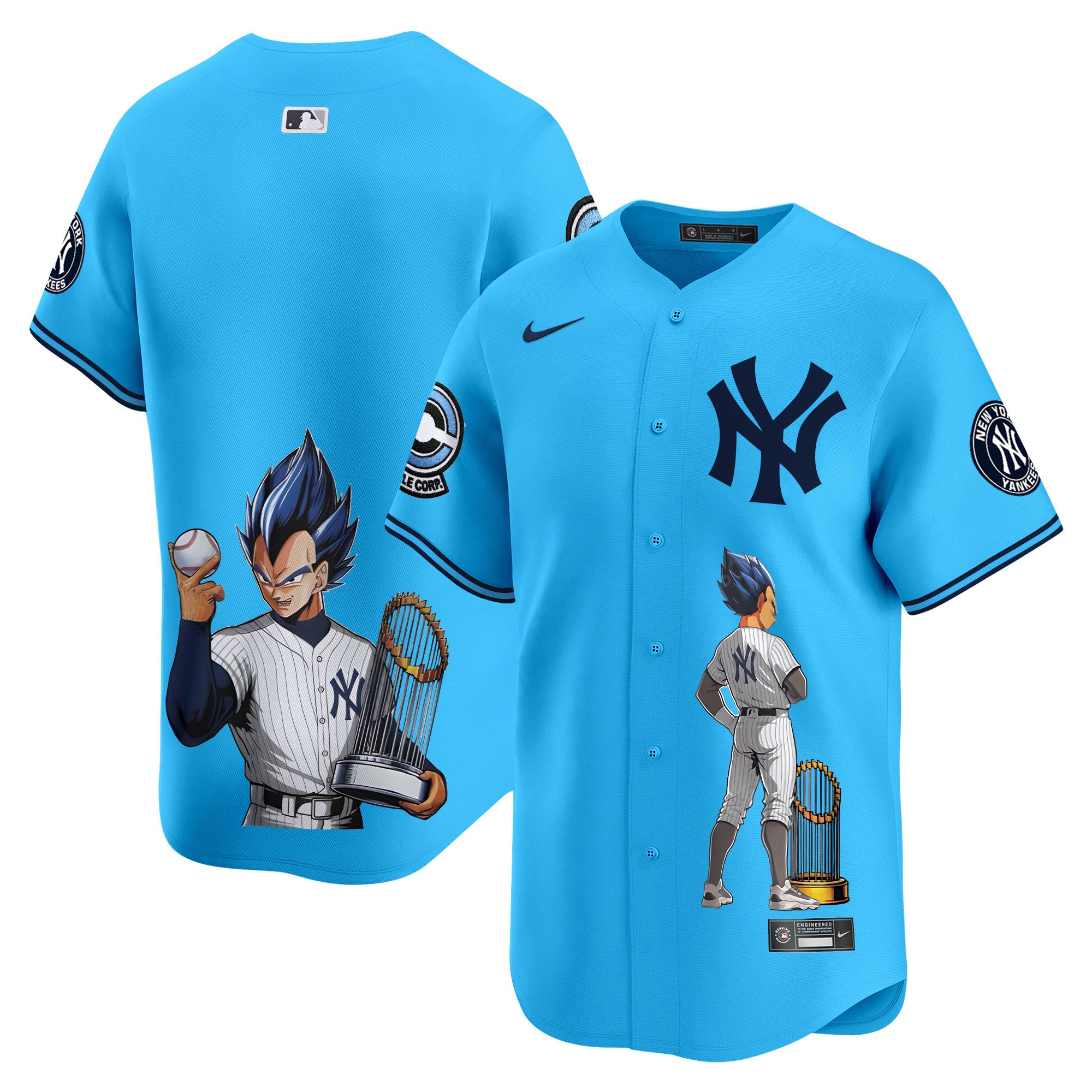Unisex New York Yankees Vegeta Dragon Ball Vapor Premier Limited Light Blue Jersey - Printed