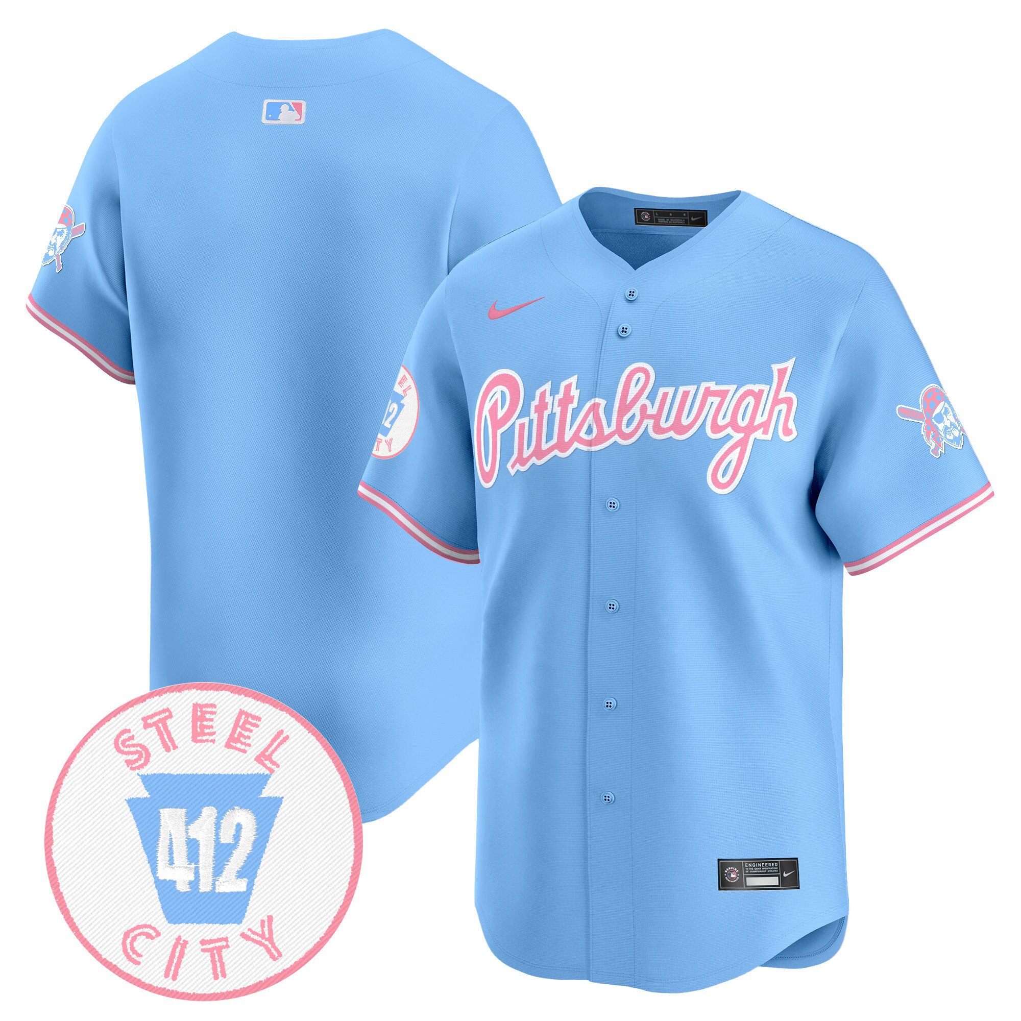 Unisex Pittsburgh Pirates Bubblegum Pink Vapor Premier Limited Light Blue Jersey - All Stitched
