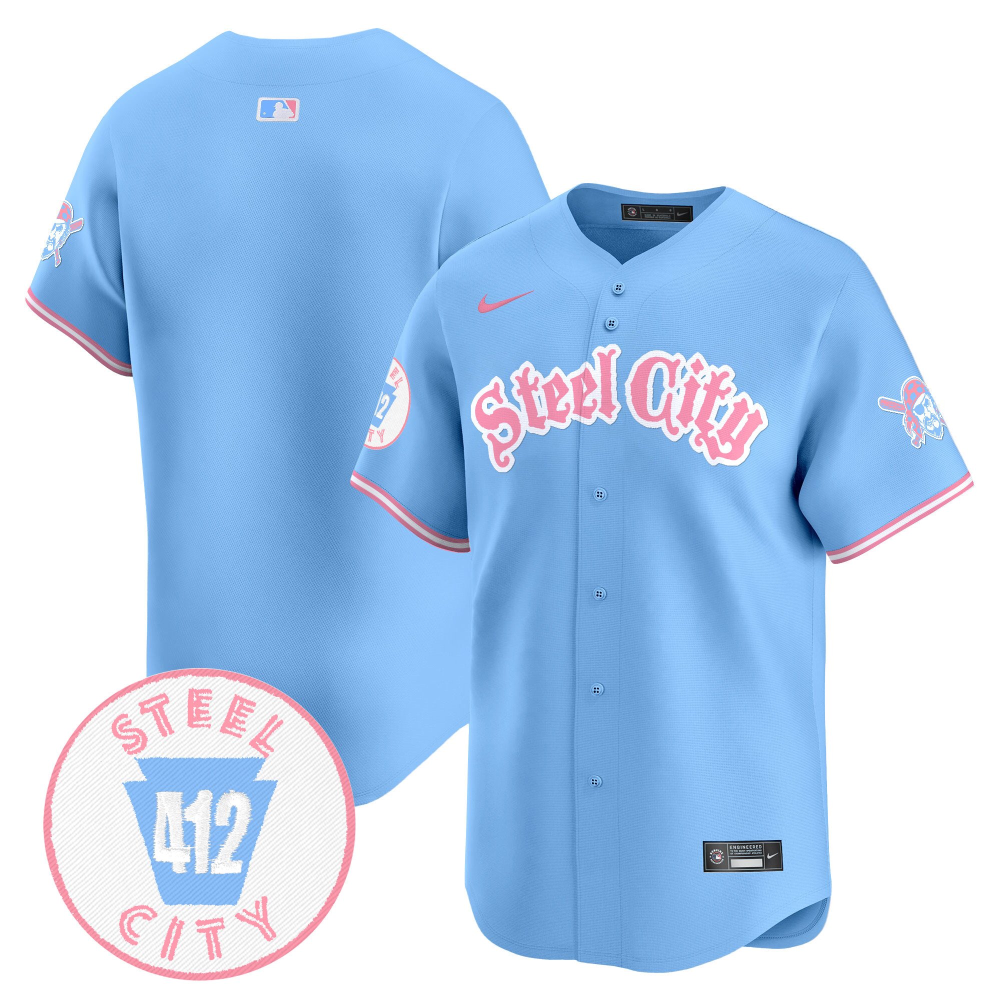 Unisex Pittsburgh Pirates Bubblegum Pink Vapor Premier Limited Light Blue Jersey V2 - All Stitched