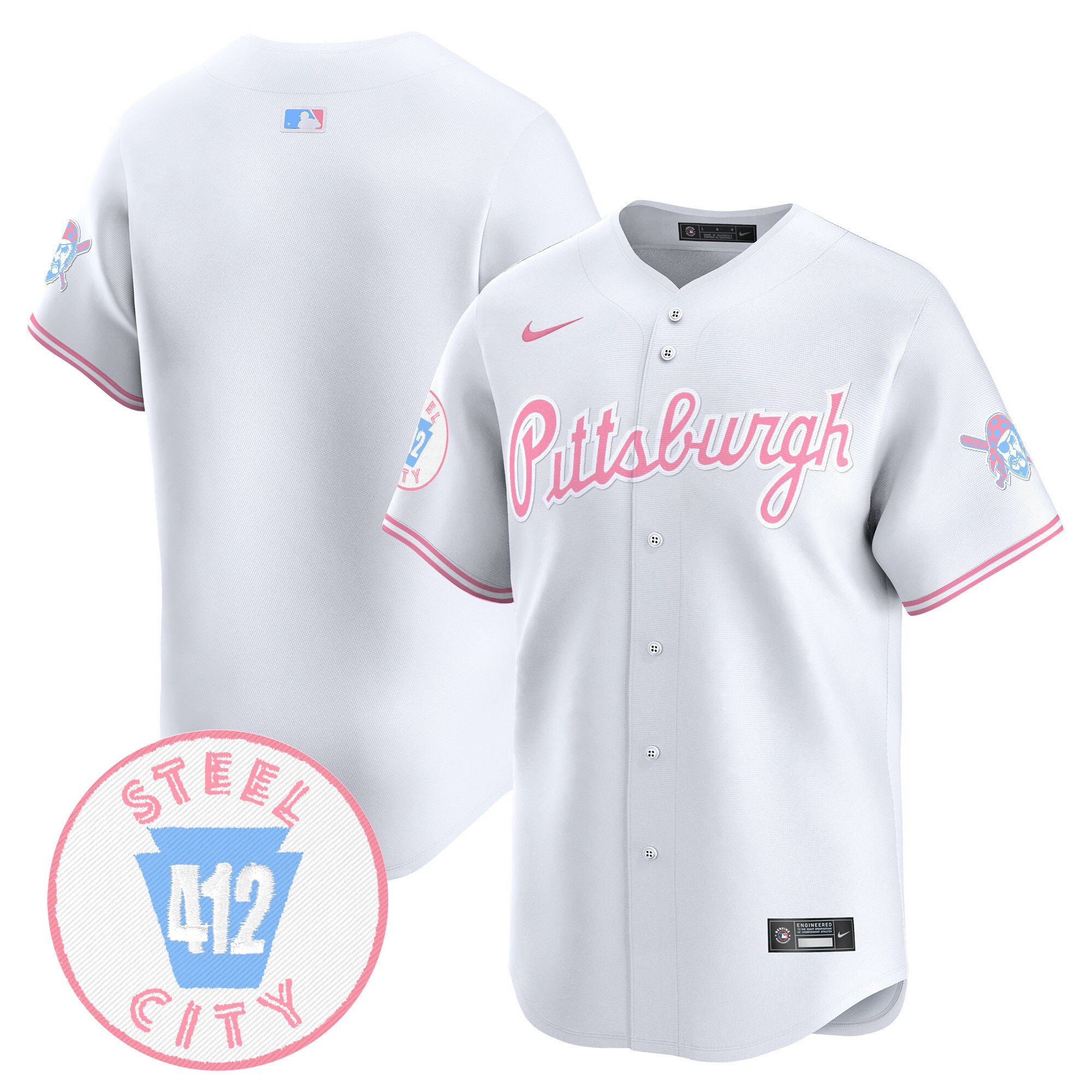 Unisex Pittsburgh Pirates Bubblegum Pink Vapor Premier Limited White Jersey - All Stitched