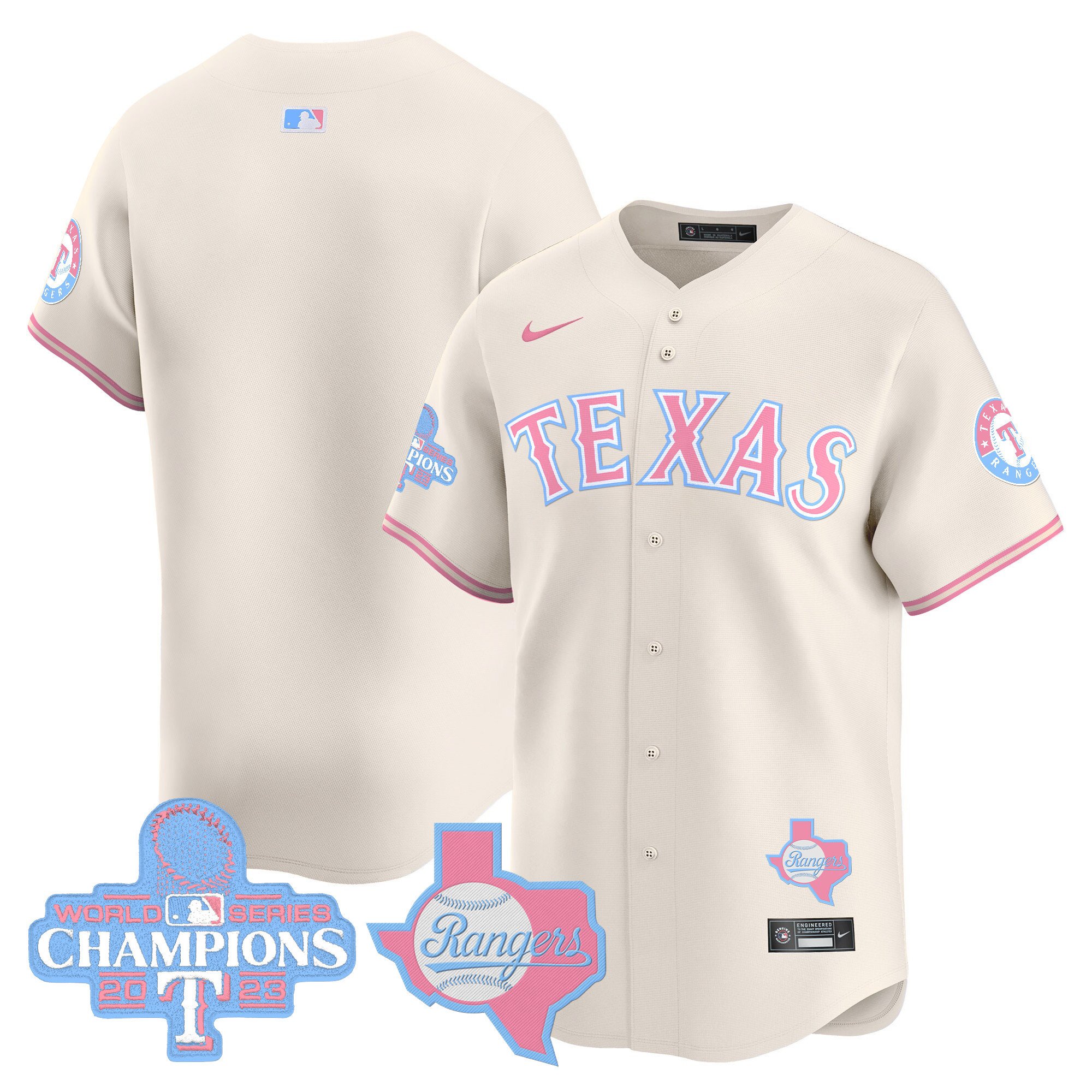 Unisex Texas Rangers Bubblegum Pink Vapor Premier Limited Cream Jersey - All Stitched