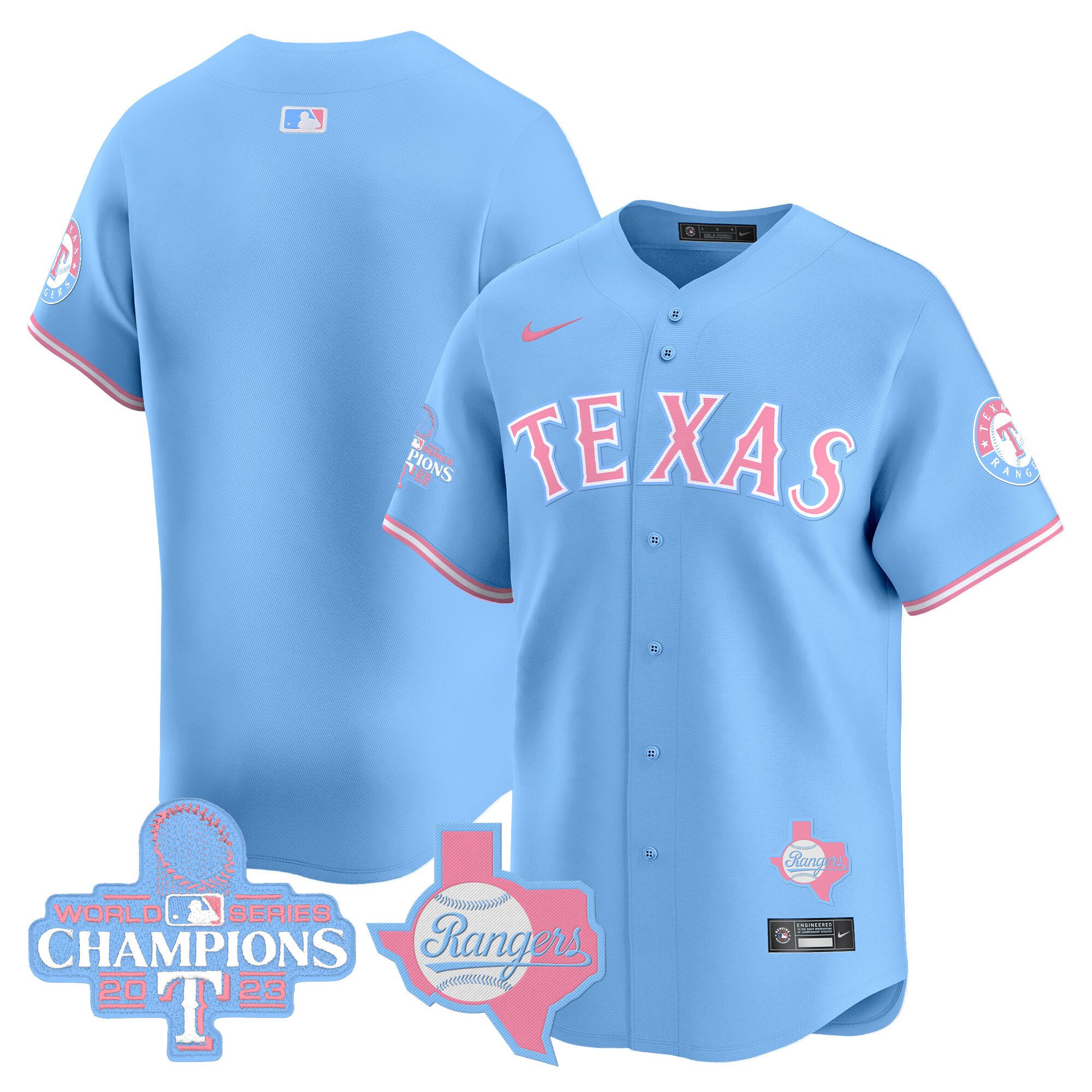 Unisex Texas Rangers Bubblegum Pink Vapor Premier Limited Light Blue Jersey - All Stitched