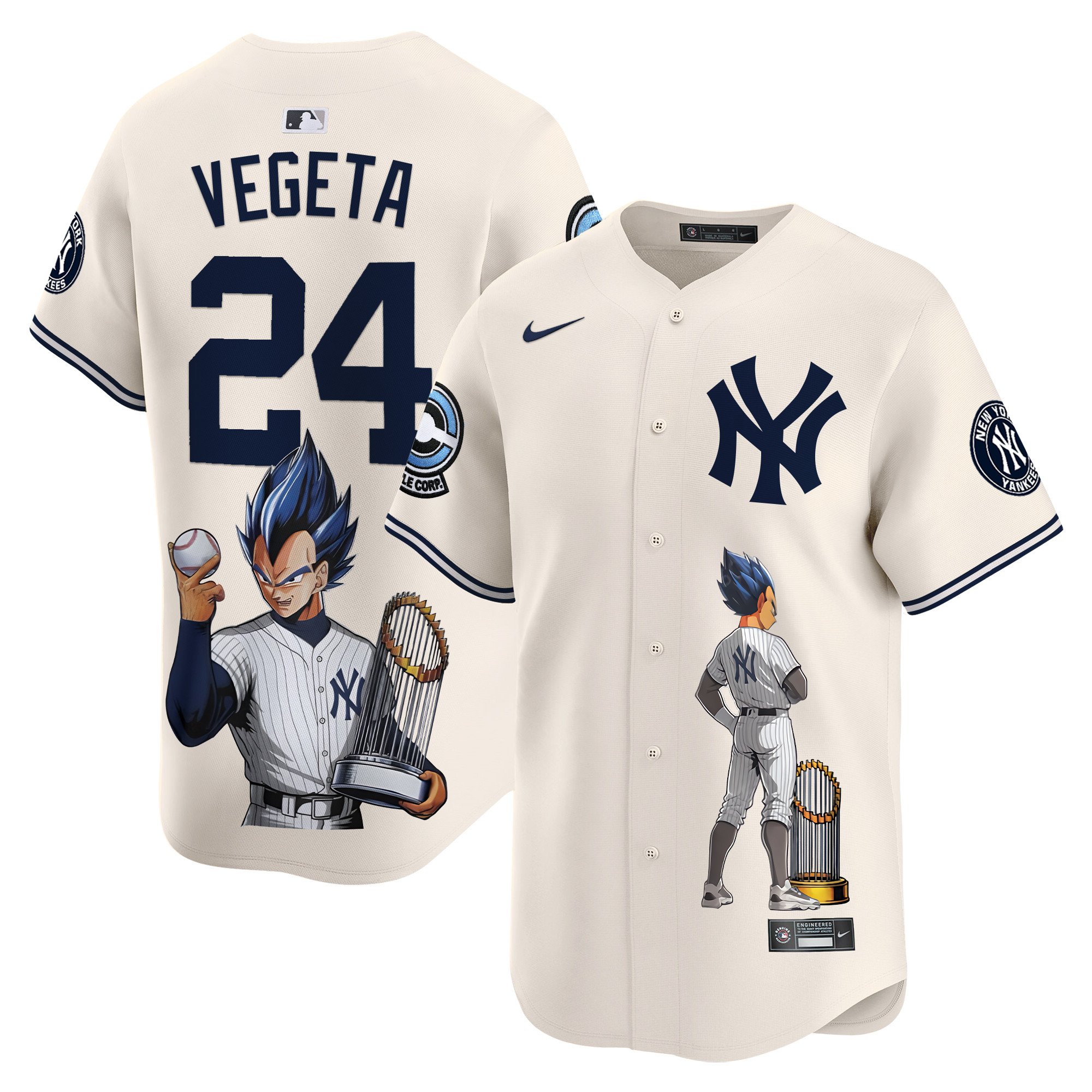 VegetaUnisex New York Yankees Vegeta Dragon Ball Vapor Premier Limited Cream Jersey - Printed
