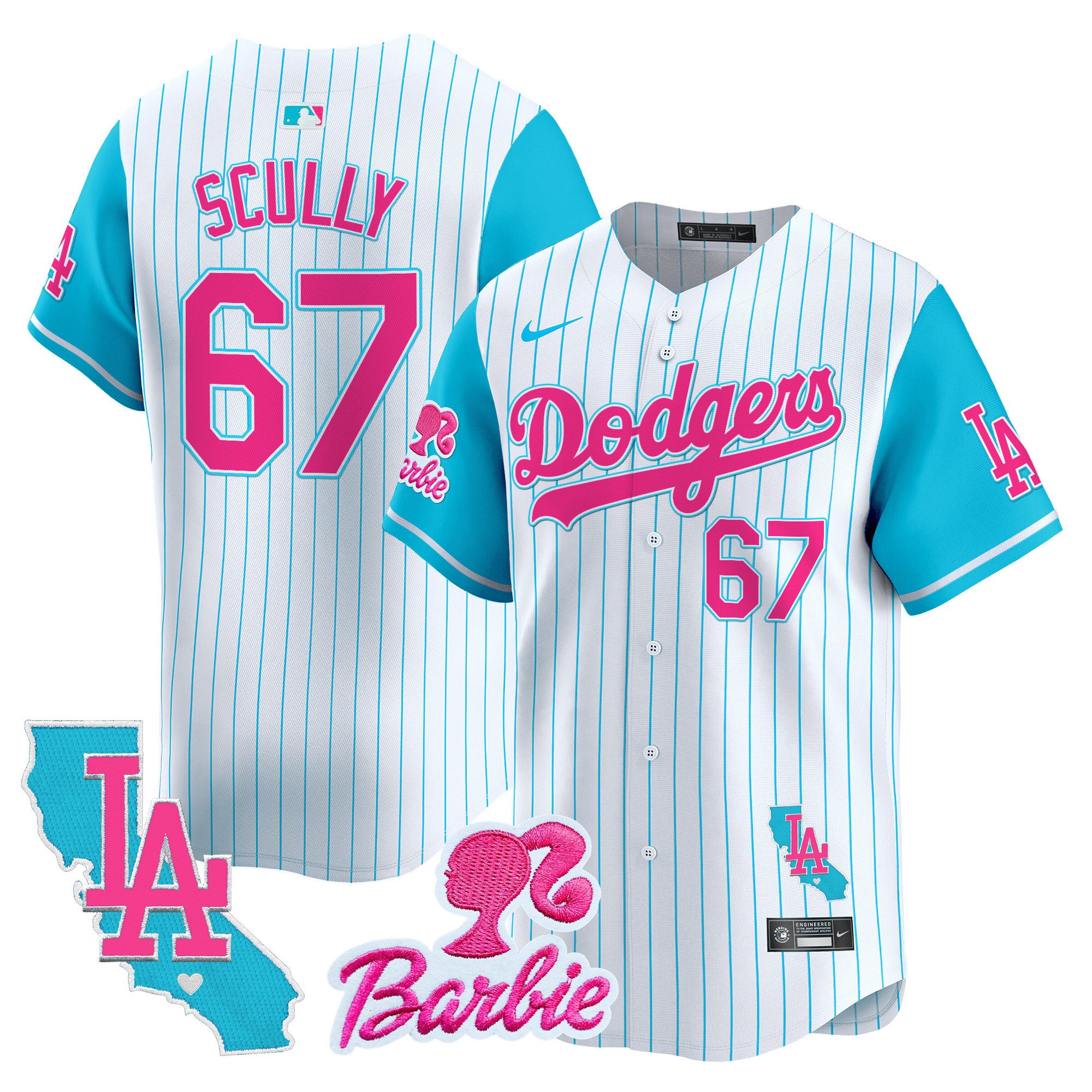 Vin ScullyUnisex Los Angeles Dodgers Barbie Patch Vapor Premier Limited Pinstripe Jersey - All Stitched
