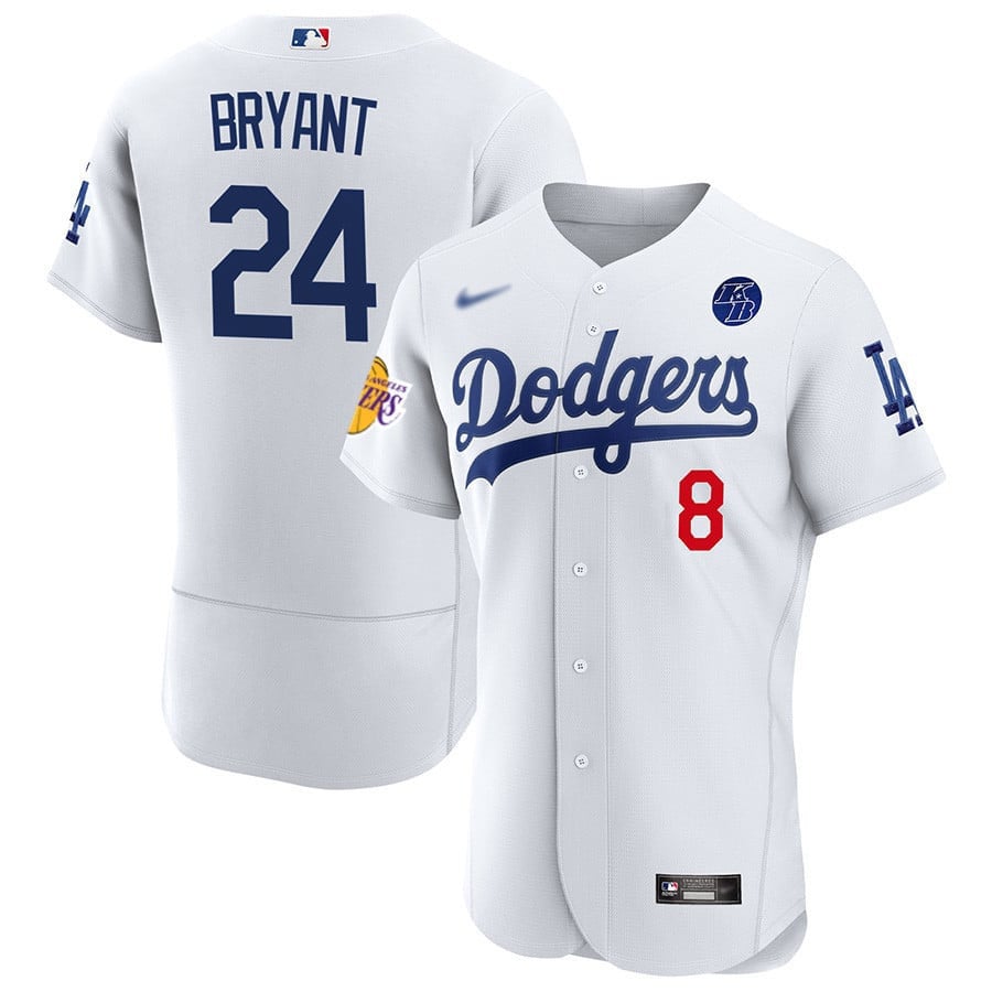 WhiteLos Angeles Dodgers #8/24 Kobe Bryant Lakers/Los Angeles Dodgers Patch Flex Base Jersey - All Stitched