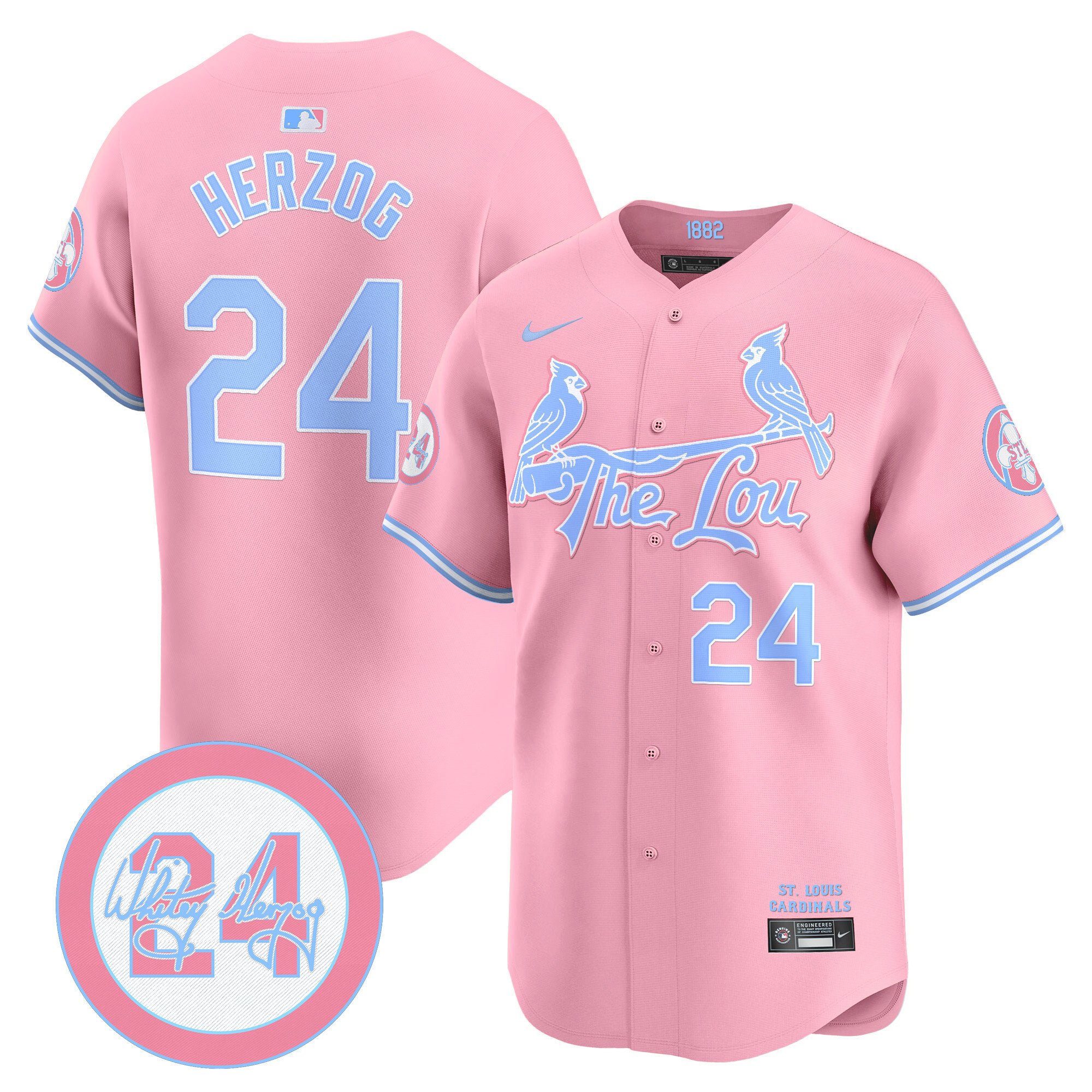 Whitey HerzogUnisex St. Louis Cardinals Bubblegum Pink Vapor Premier Limited Pink Jersey - All Stitched