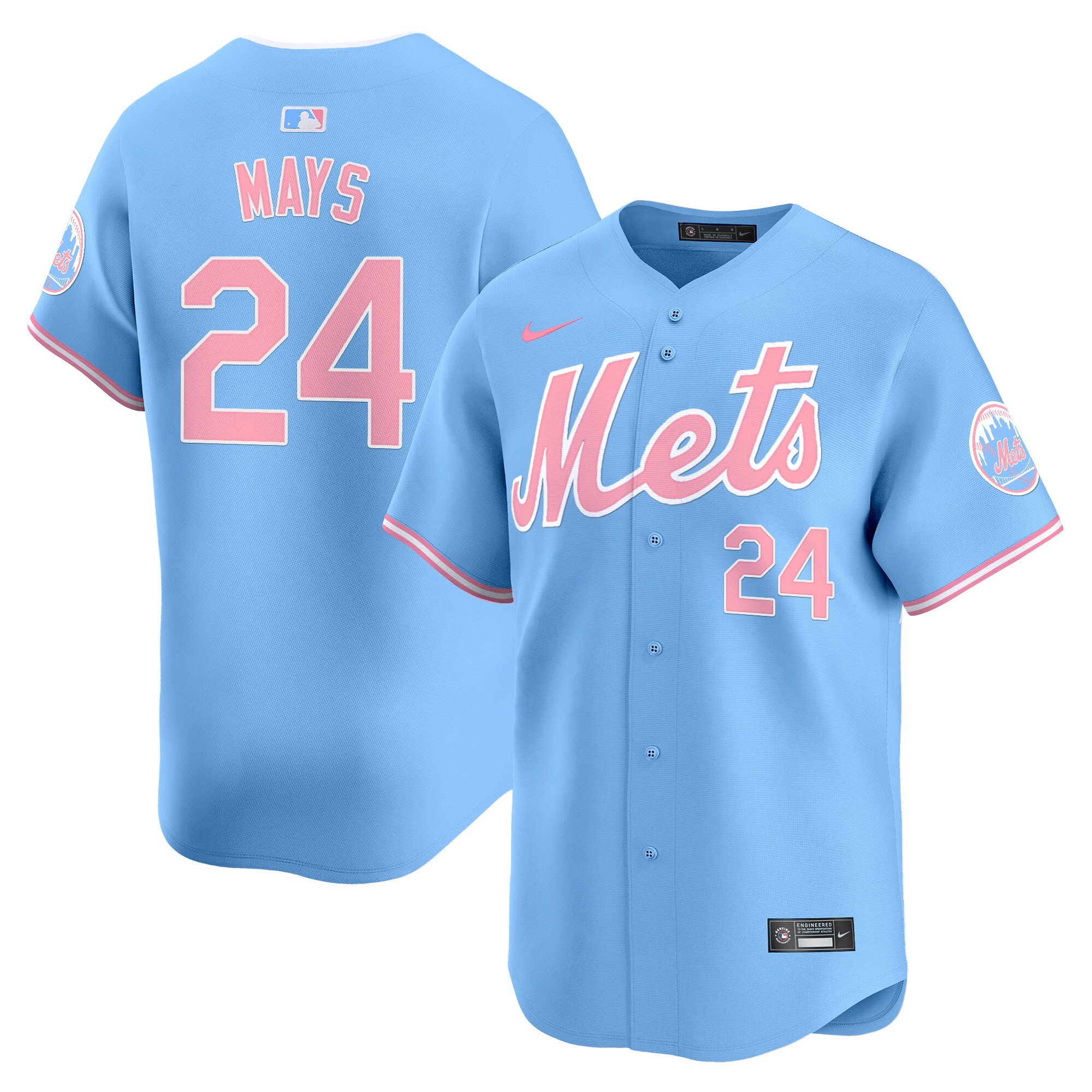 Willie MaysUnisex New York Mets Bubblegum Pink Vapor Premier Limited Light Blue Jersey - All Stitched