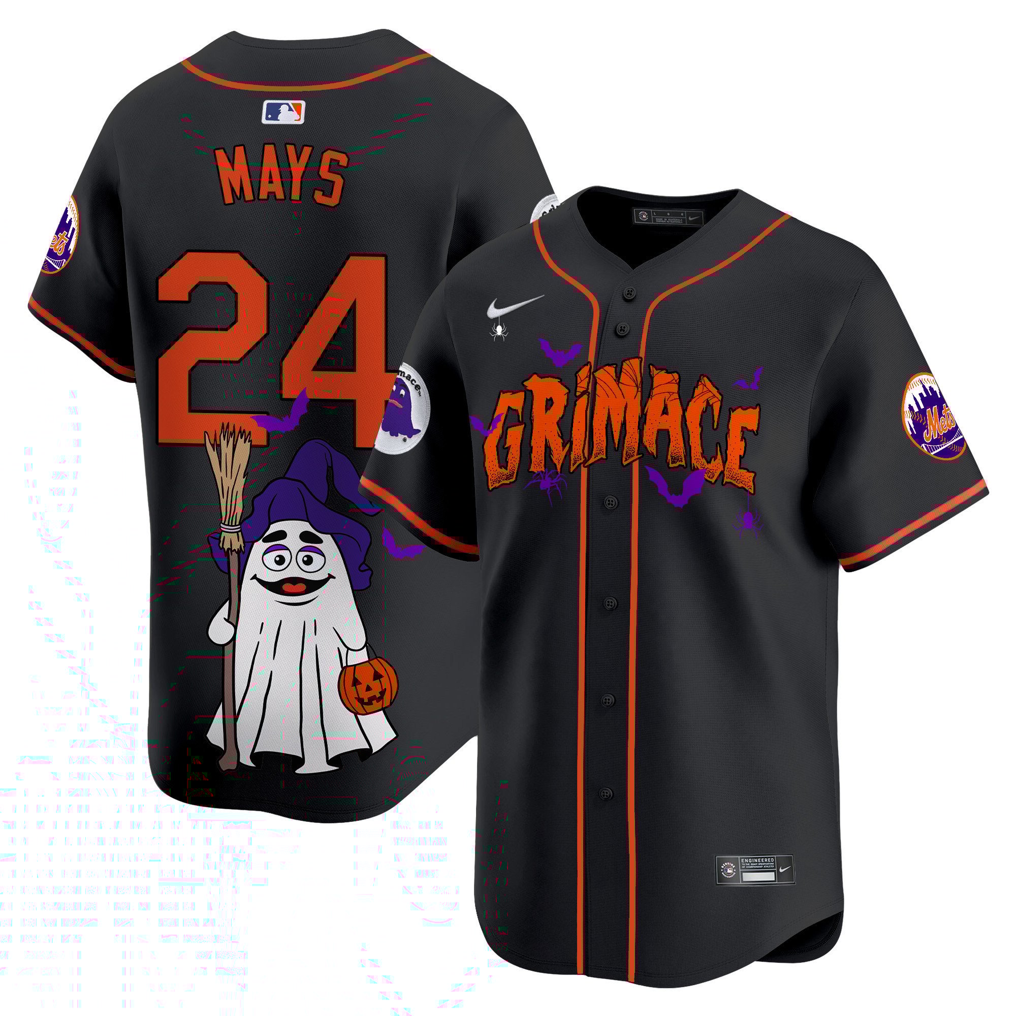 Willie MaysUnisex New York Mets Grimace Halloween Vapor Premier Limited Black Jersey- Printed