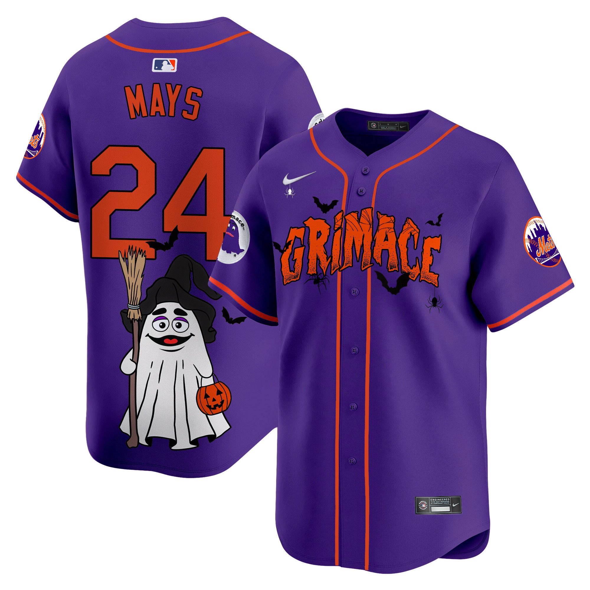 Willie MaysUnisex New York Mets Grimace Halloween Vapor Premier Limited Purple Jersey- Printed
