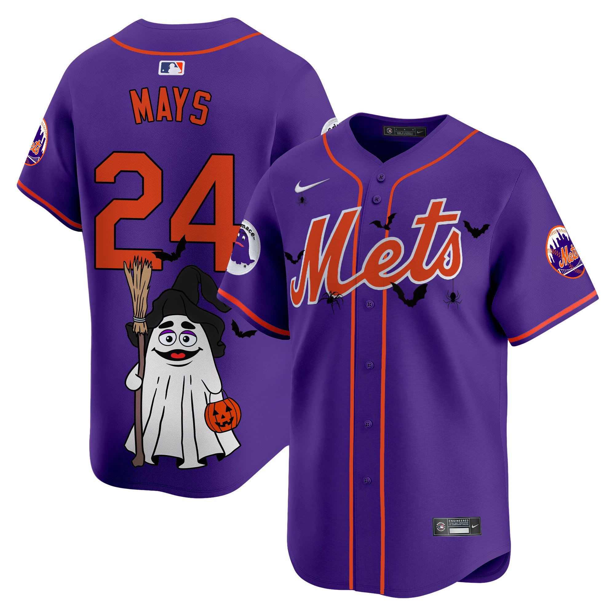 Willie MaysUnisex New York Mets Grimace Halloween Vapor Premier Limited Purple Jersey V2- Printed