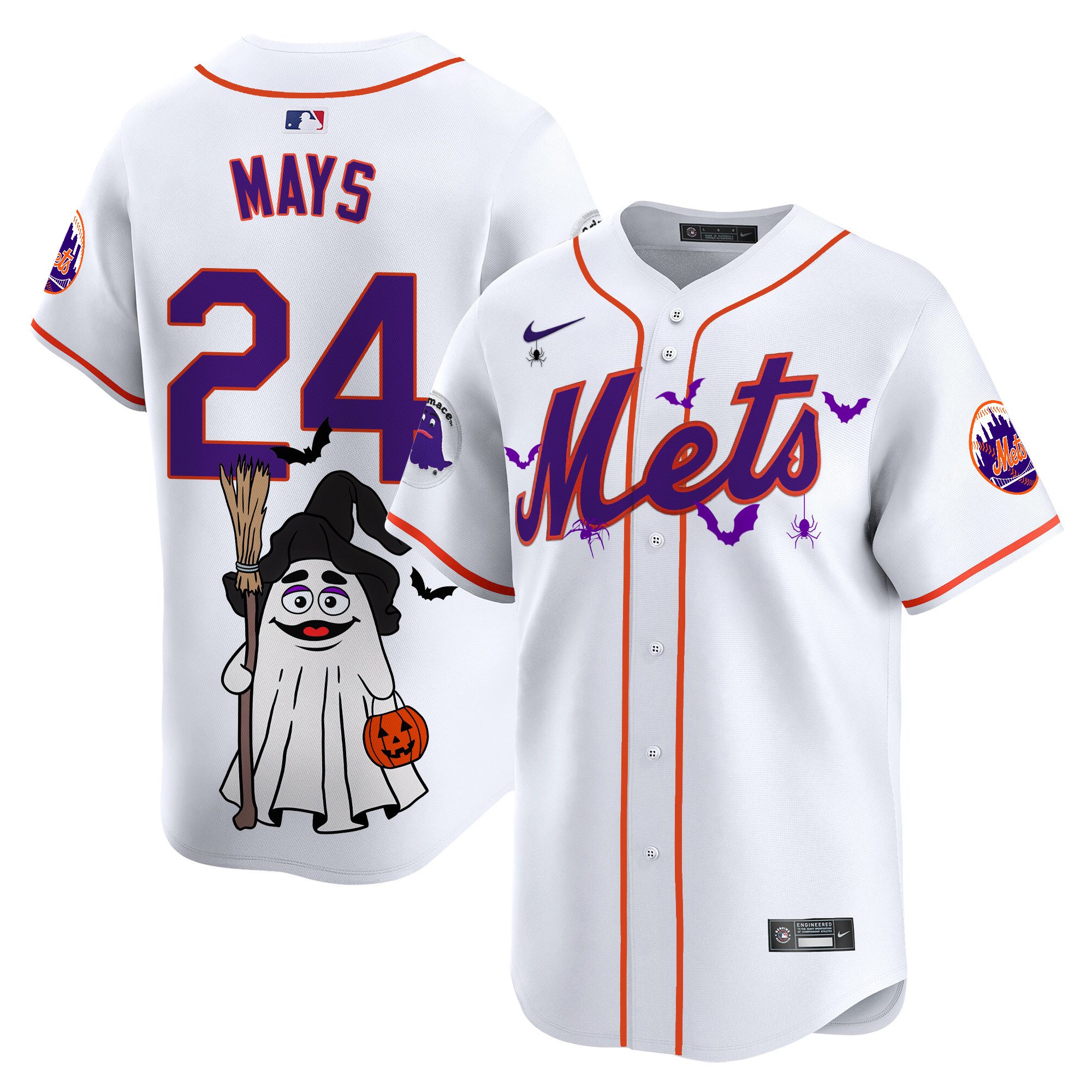 Willie MaysUnisex New York Mets Grimace Halloween Vapor Premier Limited White Jersey V2- Printed