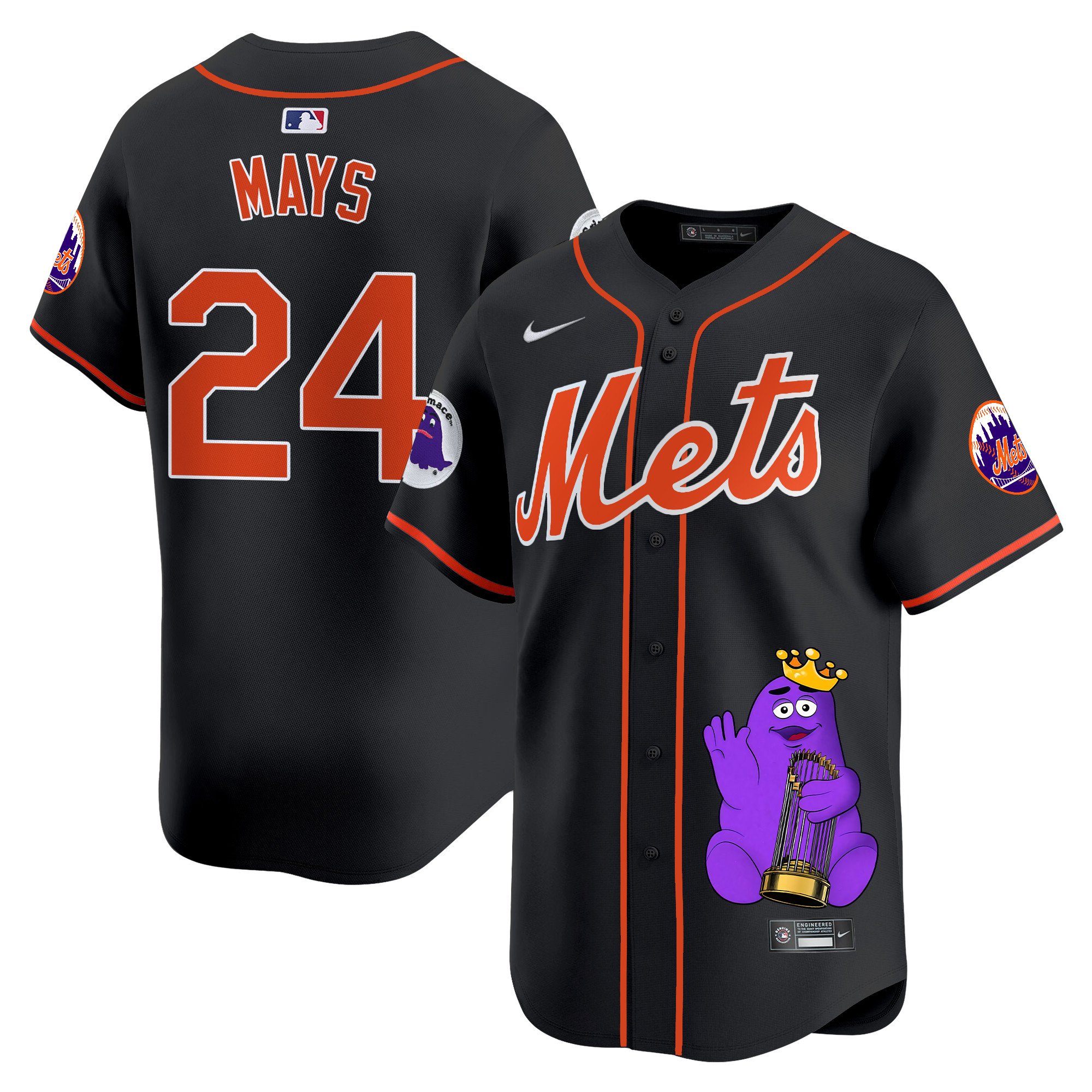 Willie MaysUnisex New York Mets Grimace Vapor Premier Limited Black Jersey - Printed