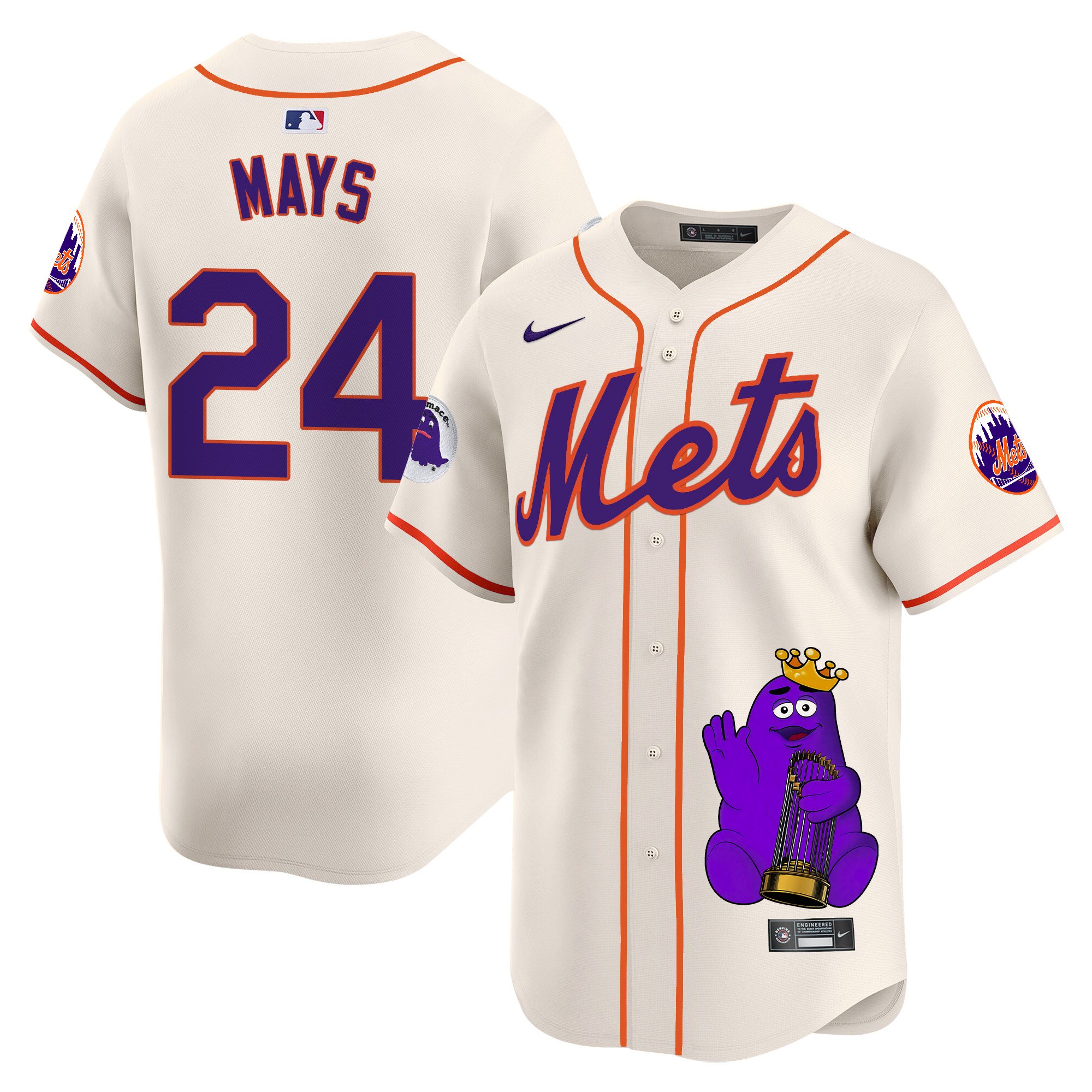 Willie MaysUnisex New York Mets Grimace Vapor Premier Limited Cream Jersey - Printed
