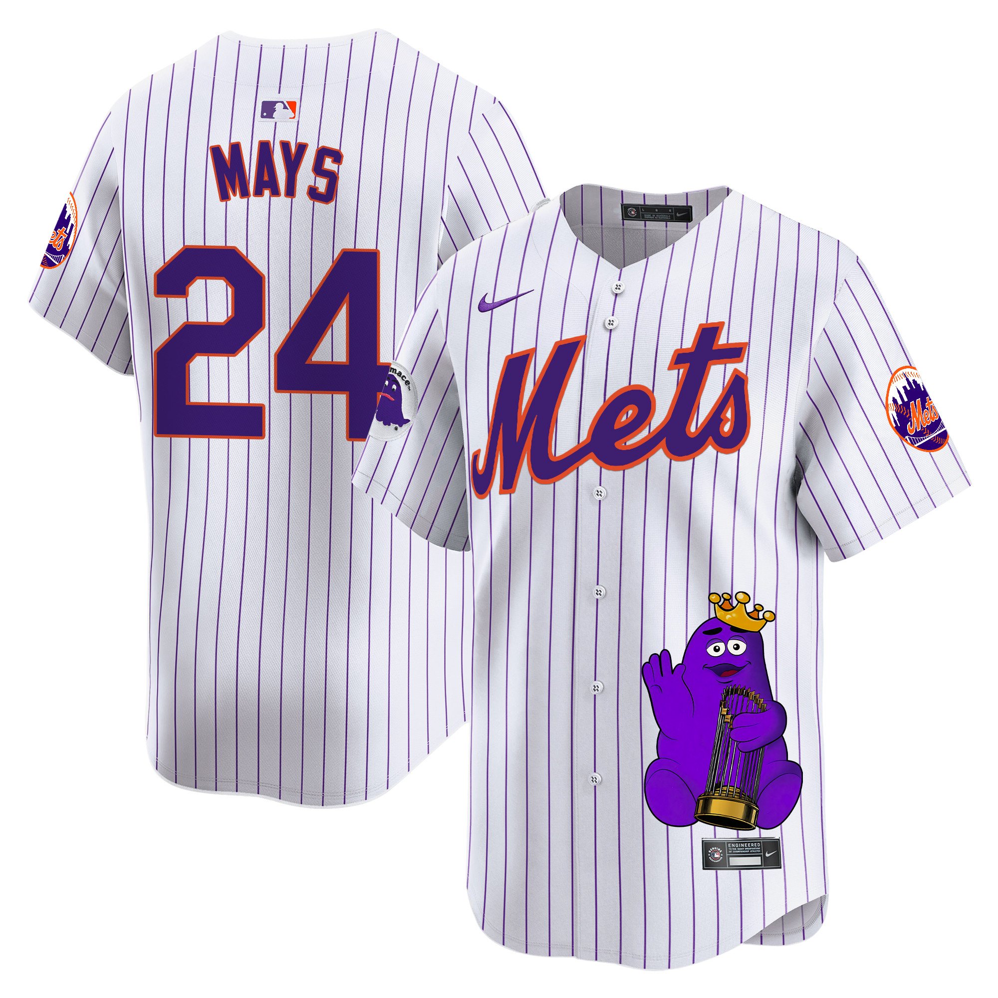 Willie MaysUnisex New York Mets Grimace Vapor Premier Limited Pinstripe Jersey - Printed