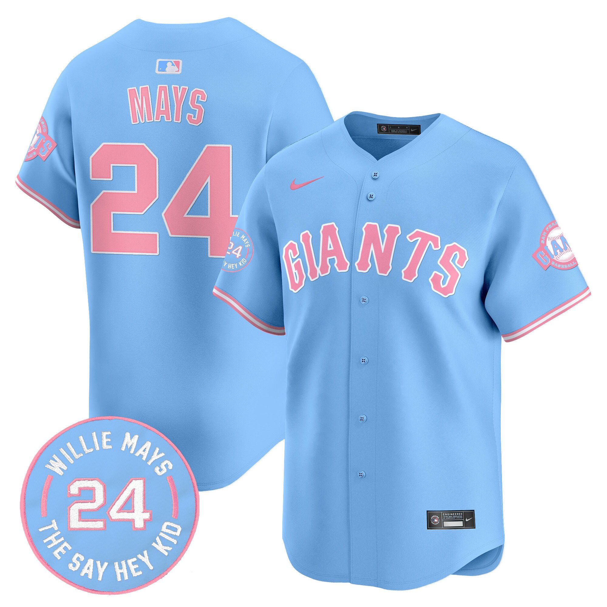 Willie MaysUnisex San Francisco Giants Bubblegum Pink Vapor Premier Limited Light Blue Jersey - All Stitched