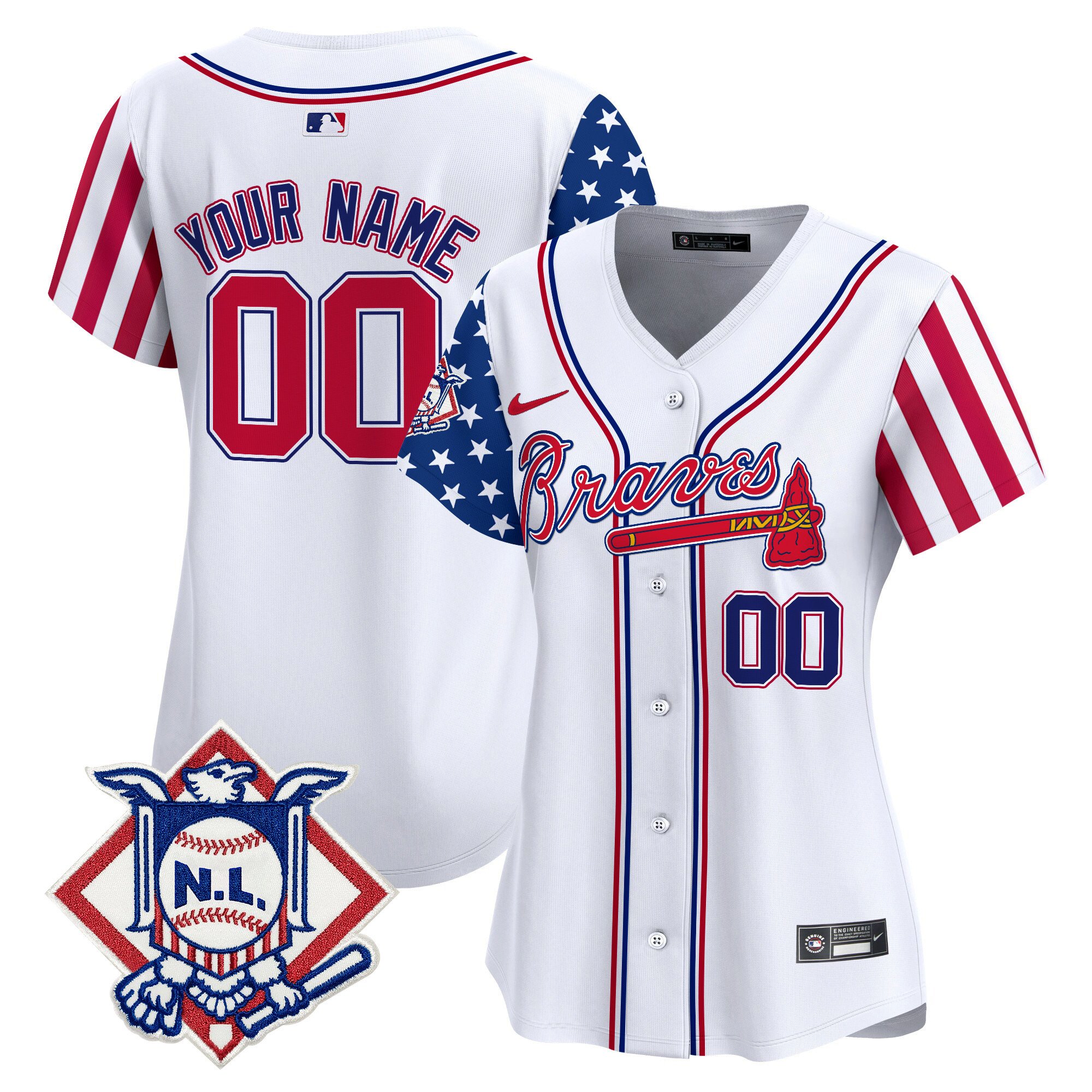 Women Atlanta Braves 2024 Fourth of July Vapor Premier Limited Custom White Jersey V2 - All Stitched