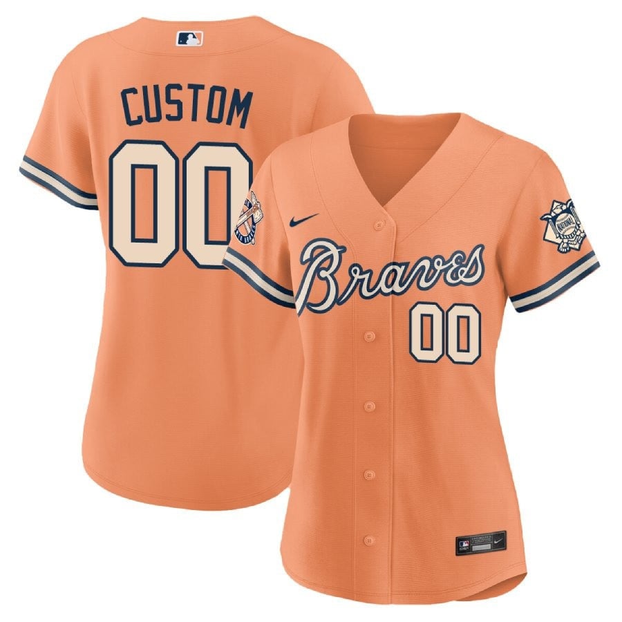 Women Atlanta Braves Peaches nÃ­ Cream Custom Cream Jersey - All Stitched
