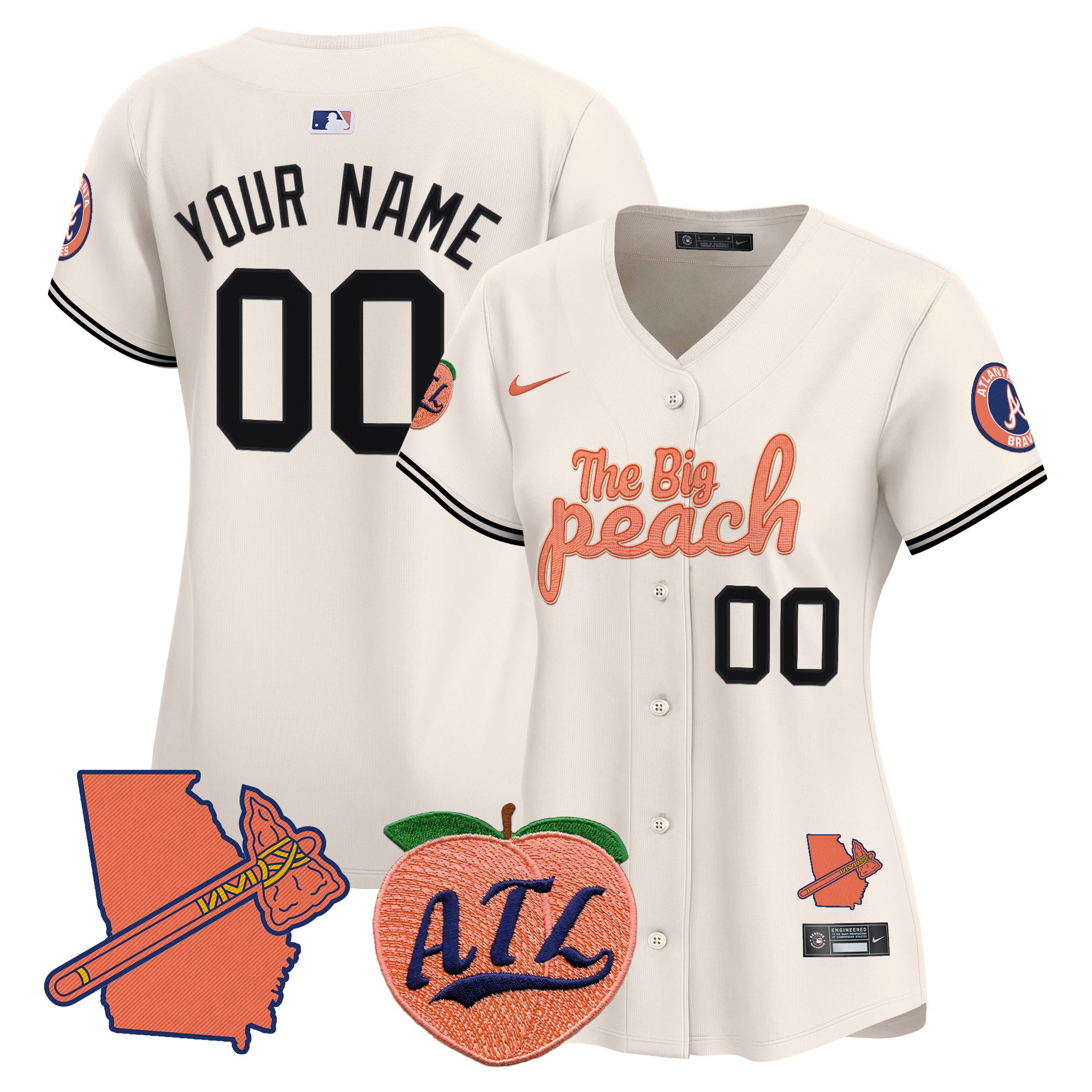 Women Atlanta Braves The Big Peach Vapor Premier Limited Custom Cream Jersey - All Stitched
