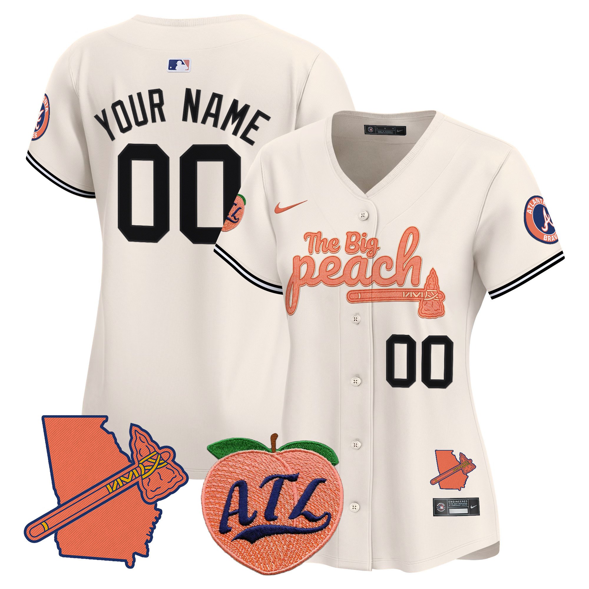 Women Atlanta Braves The Big Peach Vapor Premier Limited Custom Cream Jersey V2 - All Stitched