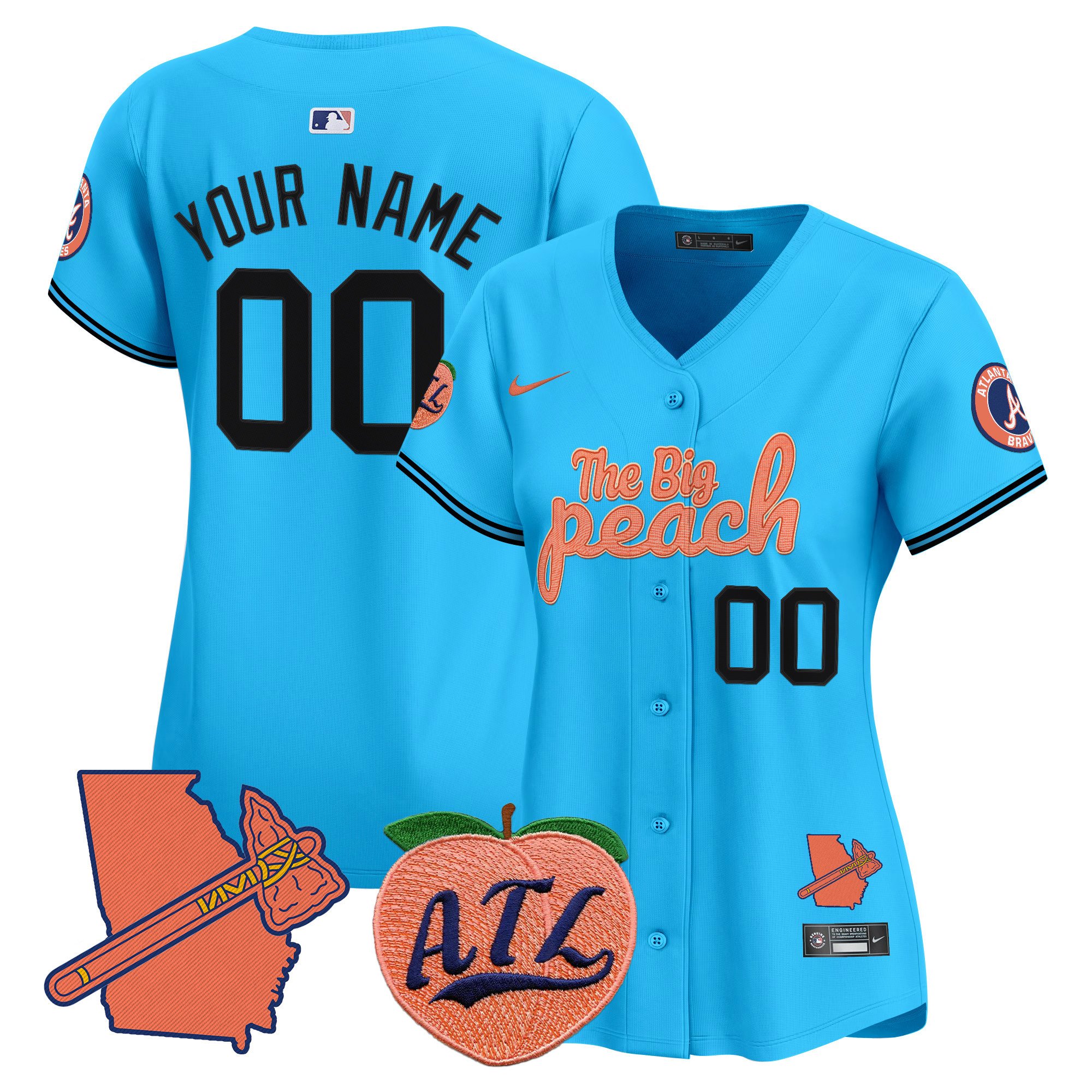 Women Atlanta Braves The Big Peach Vapor Premier Limited Custom Light Blue Jersey - All Stitched