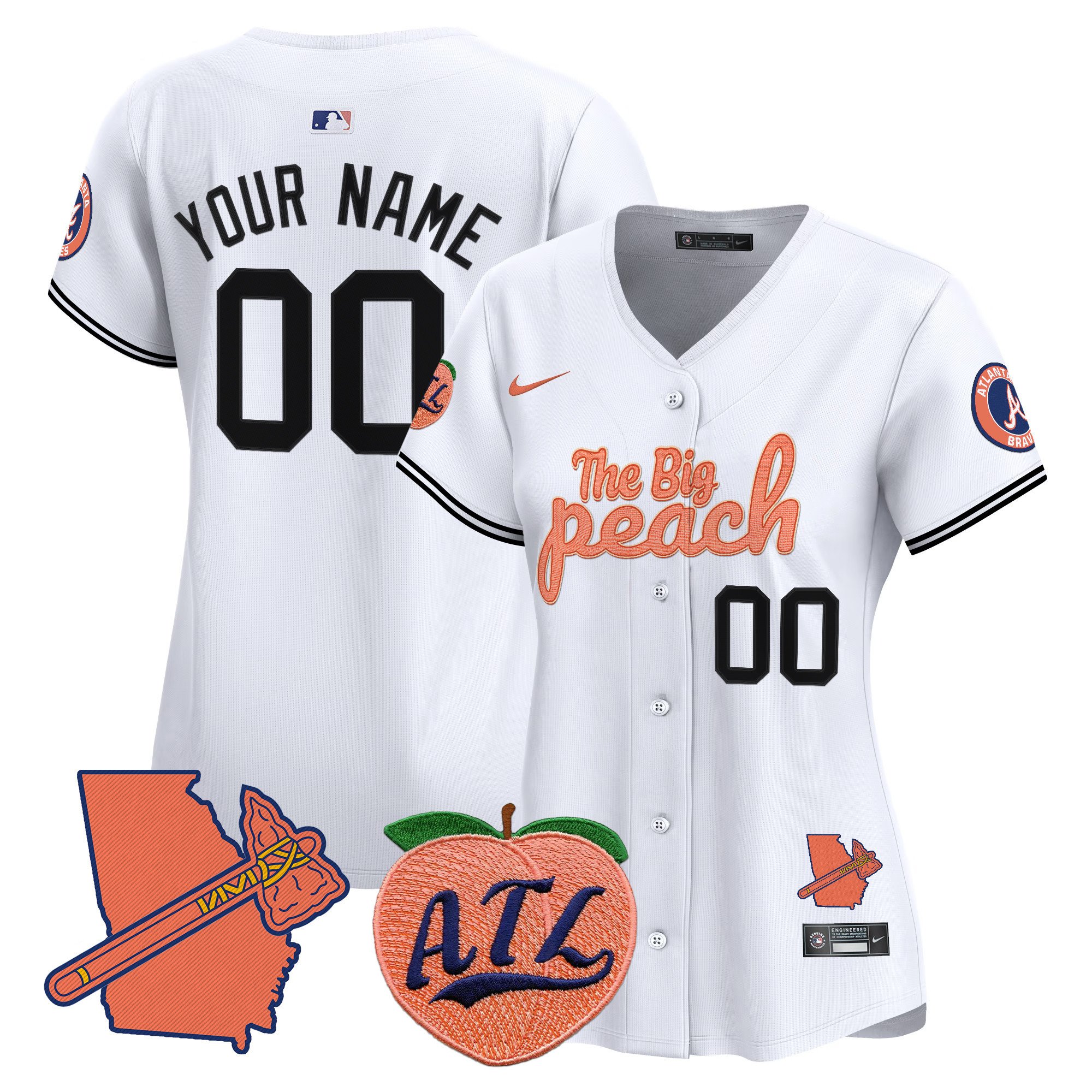 Women Atlanta Braves The Big Peach Vapor Premier Limited Custom White Jersey - All Stitched