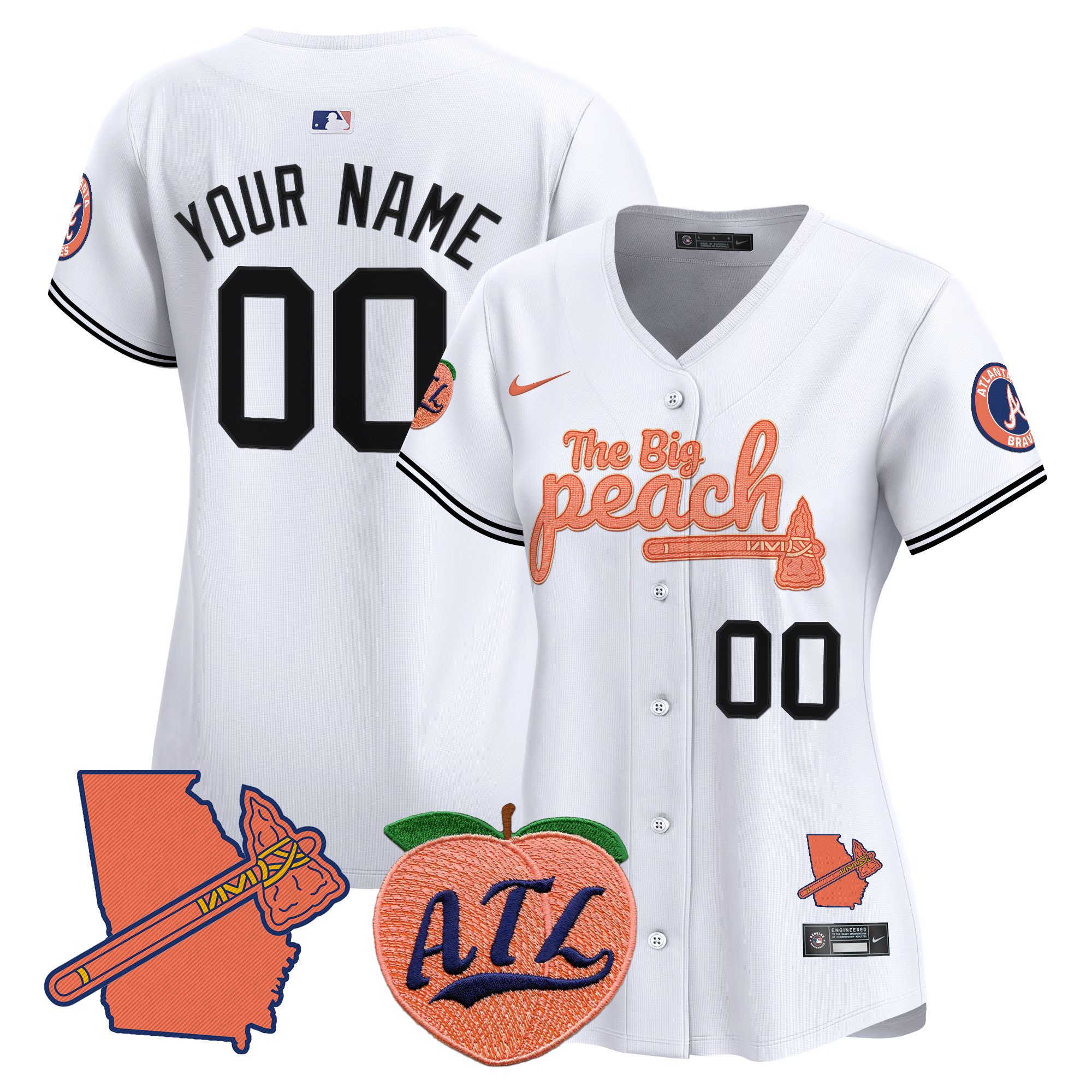 Women Atlanta Braves The Big Peach Vapor Premier Limited Custom White Jersey V2 - All Stitched