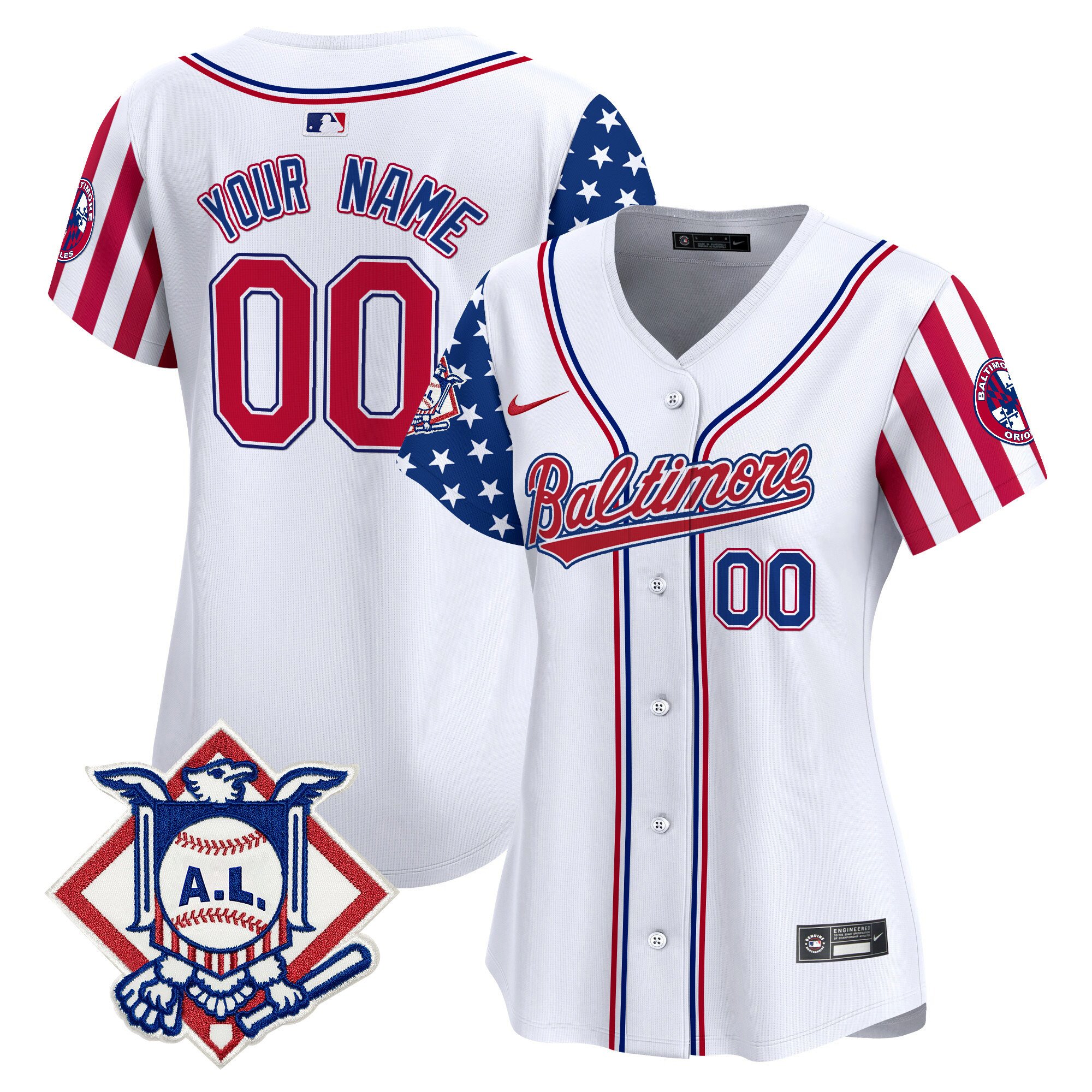 Women Baltimore Orioles 2024 Fourth of July Vapor Premier Limited Custom White Limited Jersey - All Stitched