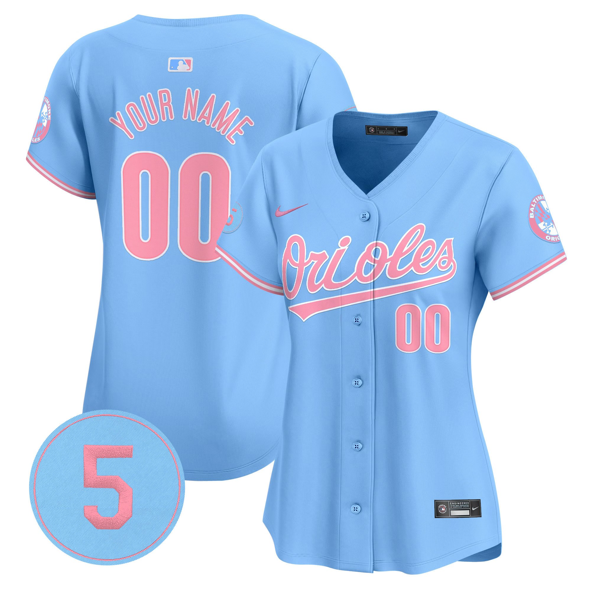 Women Baltimore Orioles Bubblegum Pink Robinson Patch Vapor Premier Limited Custom Light Blue Jersey - All Stitched