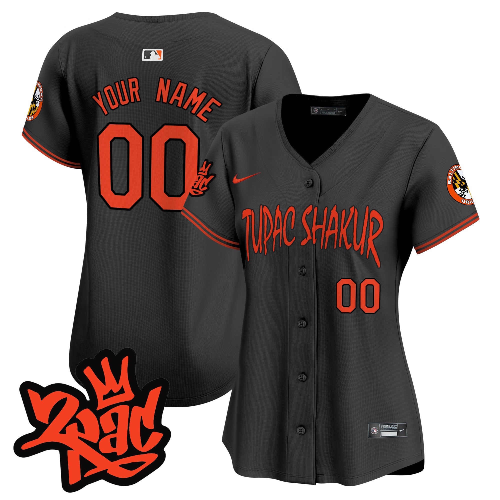 Women Baltimore Orioles Tupac Shakur Vapor Premier Limited Custom Black Jersey - All Stitched