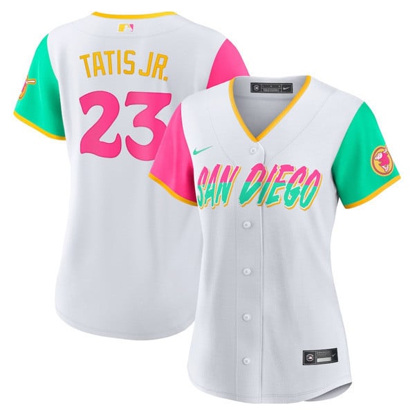 Women Fernando TatÃŒs Jr. San Diego Padres Cool Base "Vibrant" City Connect Jersey 2022 - All Stitched