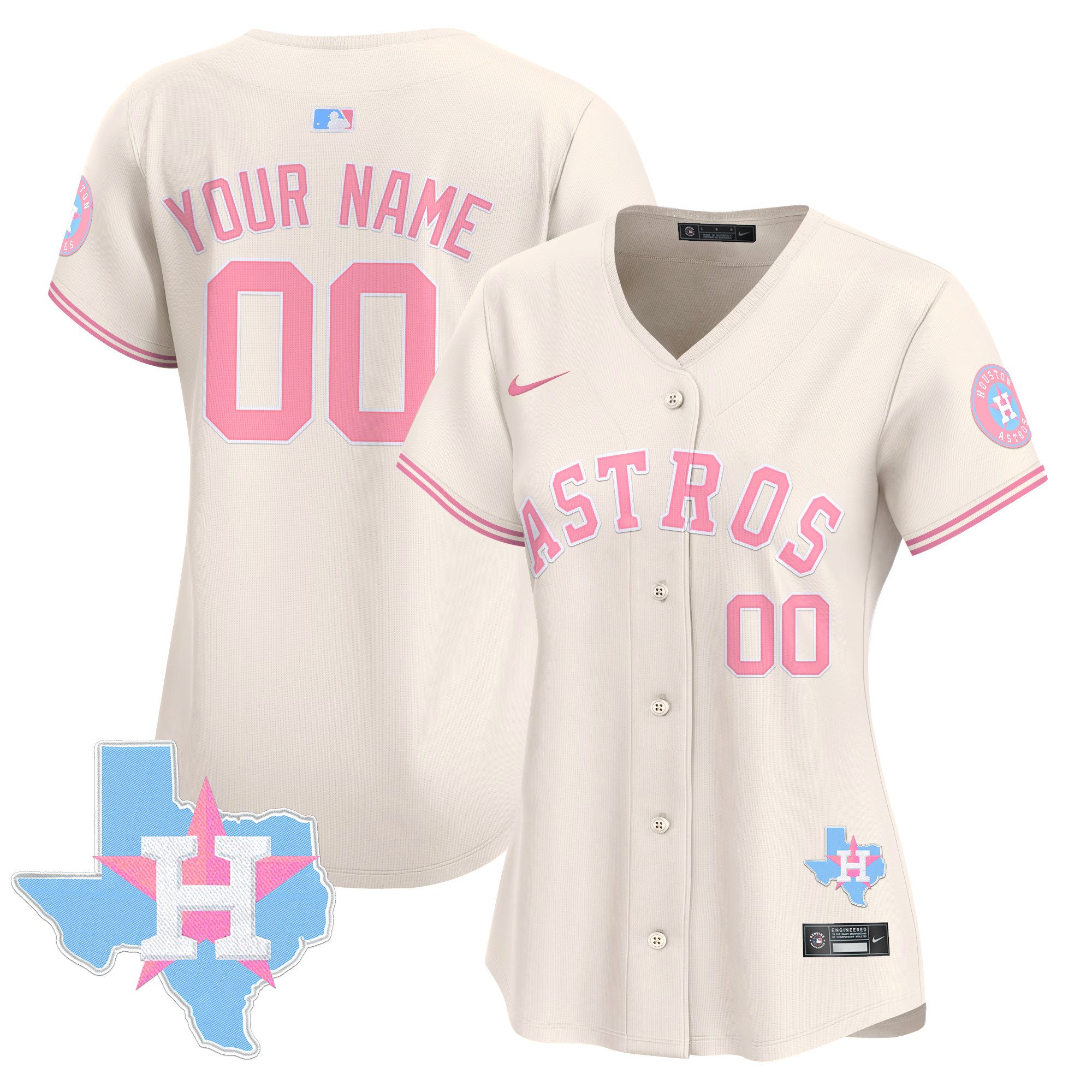 Women Houston Astros Bubblegum Pink Vapor Premier Limited Custom Cream Jersey - All Stitched