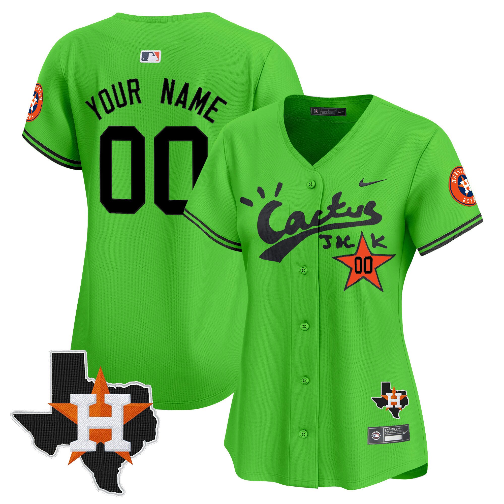 Women Houston Astros Cactus Jack Patch Vapor Premier Limited Custom Green Jersey V11 - Stitched