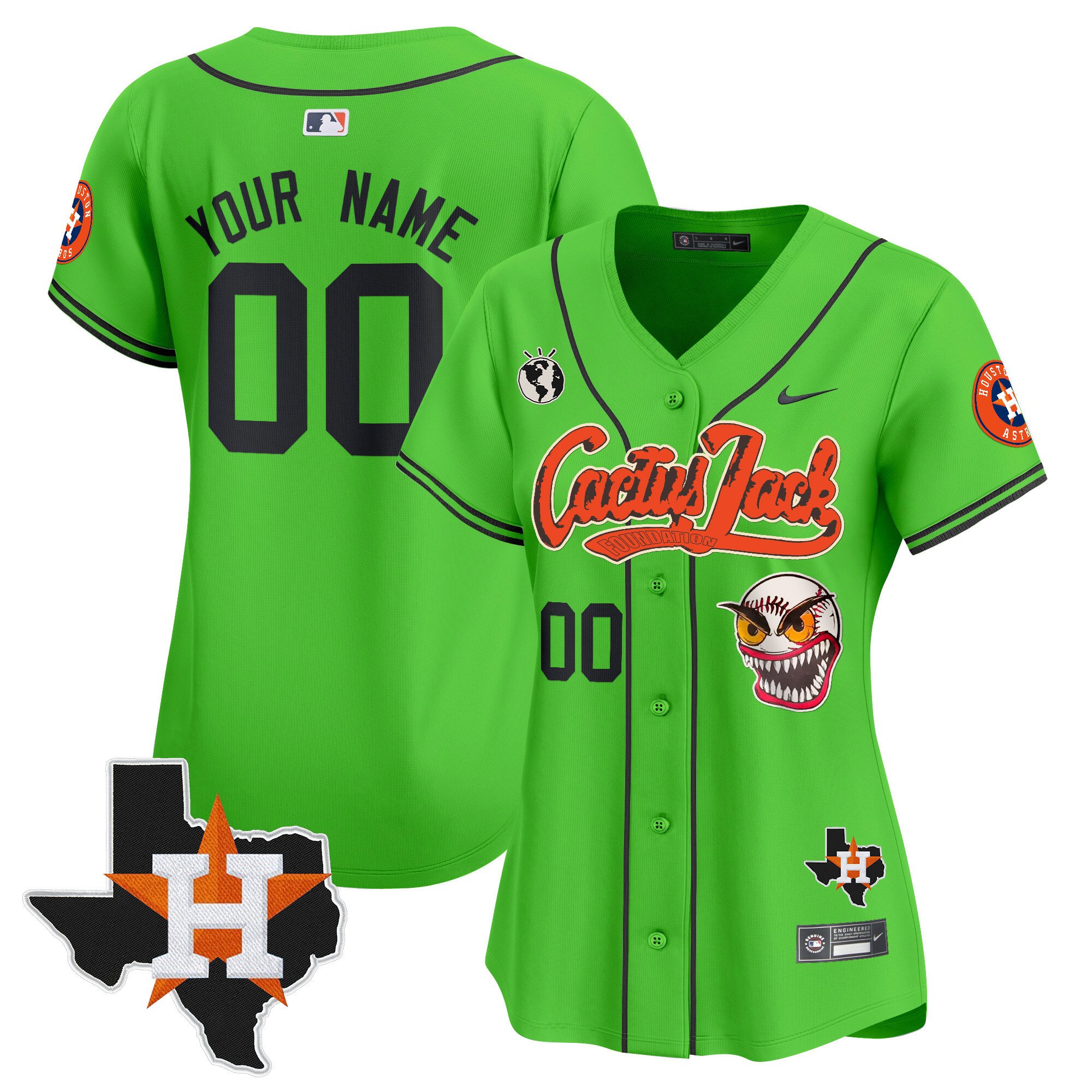 Women Houston Astros Cactus Jack Patch Vapor Premier Limited Custom Green Jersey V12 - Stitched