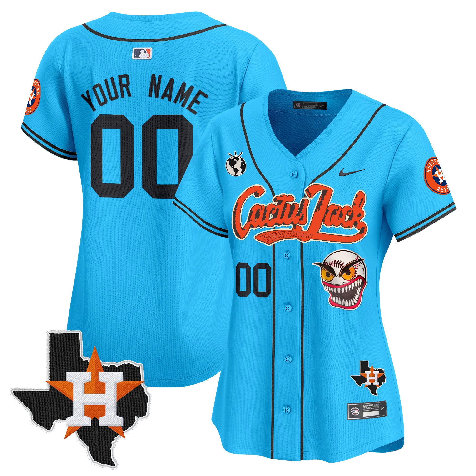 Women Houston Astros Cactus Jack Patch Vapor Premier Limited Custom Light Blue Jersey V12 - Stitched