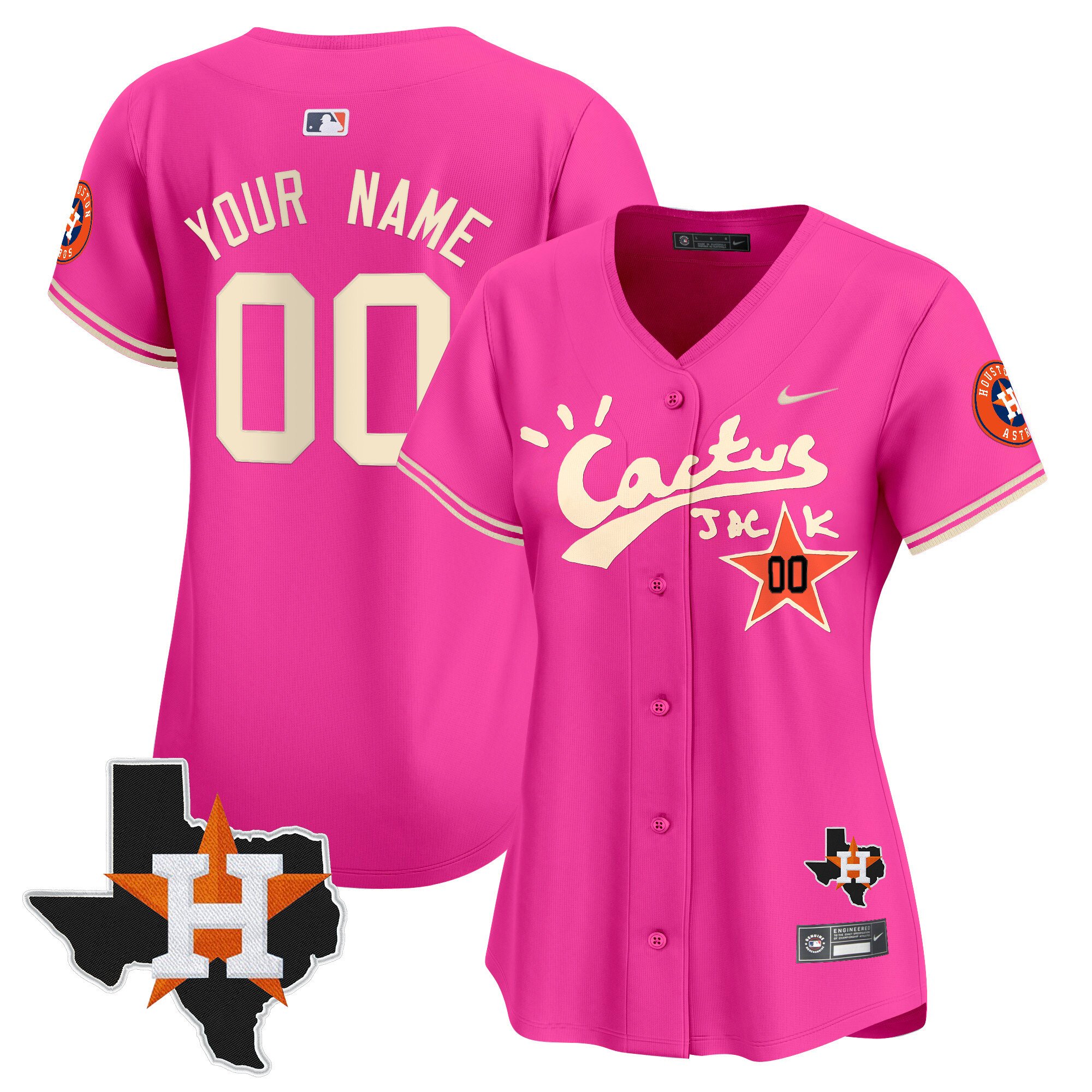 Women Houston Astros Cactus Jack Patch Vapor Premier Limited Custom Pink Jersey V11 - Stitched