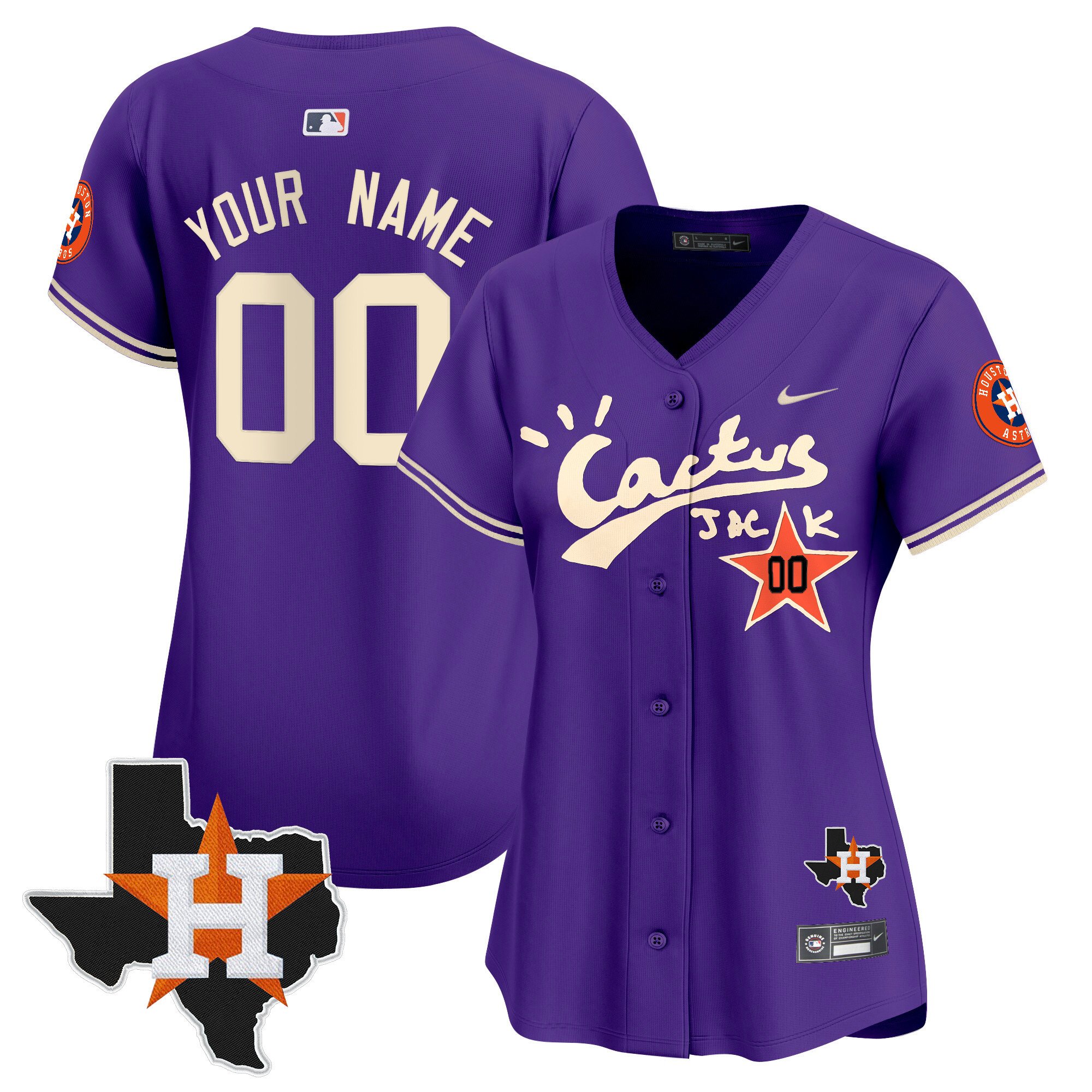 Women Houston Astros Cactus Jack Patch Vapor Premier Limited Custom Purple Jersey V11 - Stitched