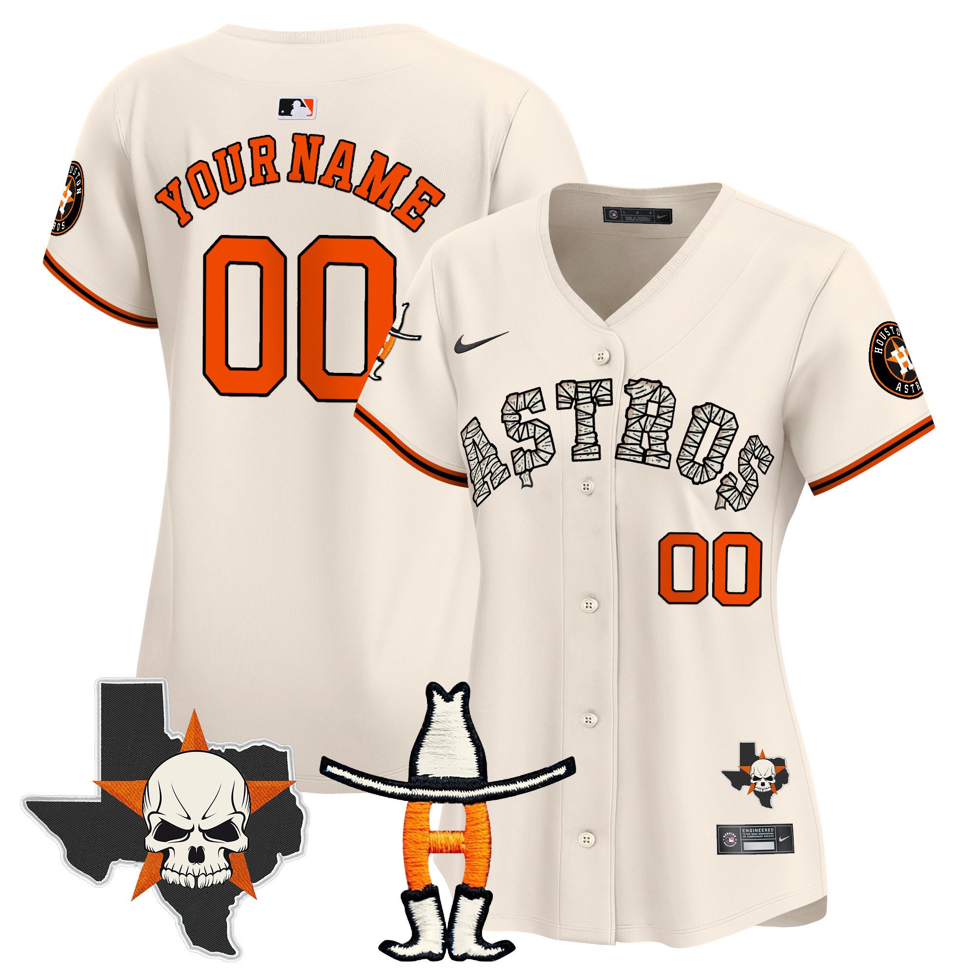 Women Houston Astros Halloween Vapor Premier Limited Custom Cream Jersey - All Stitched