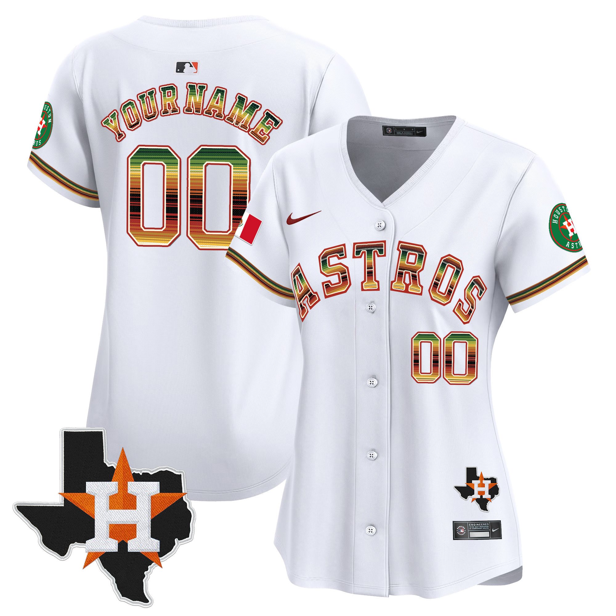 Women Houston Astros Mexico Traditional Style Vapor Premier Limited Custom White Jersey - All Stitched