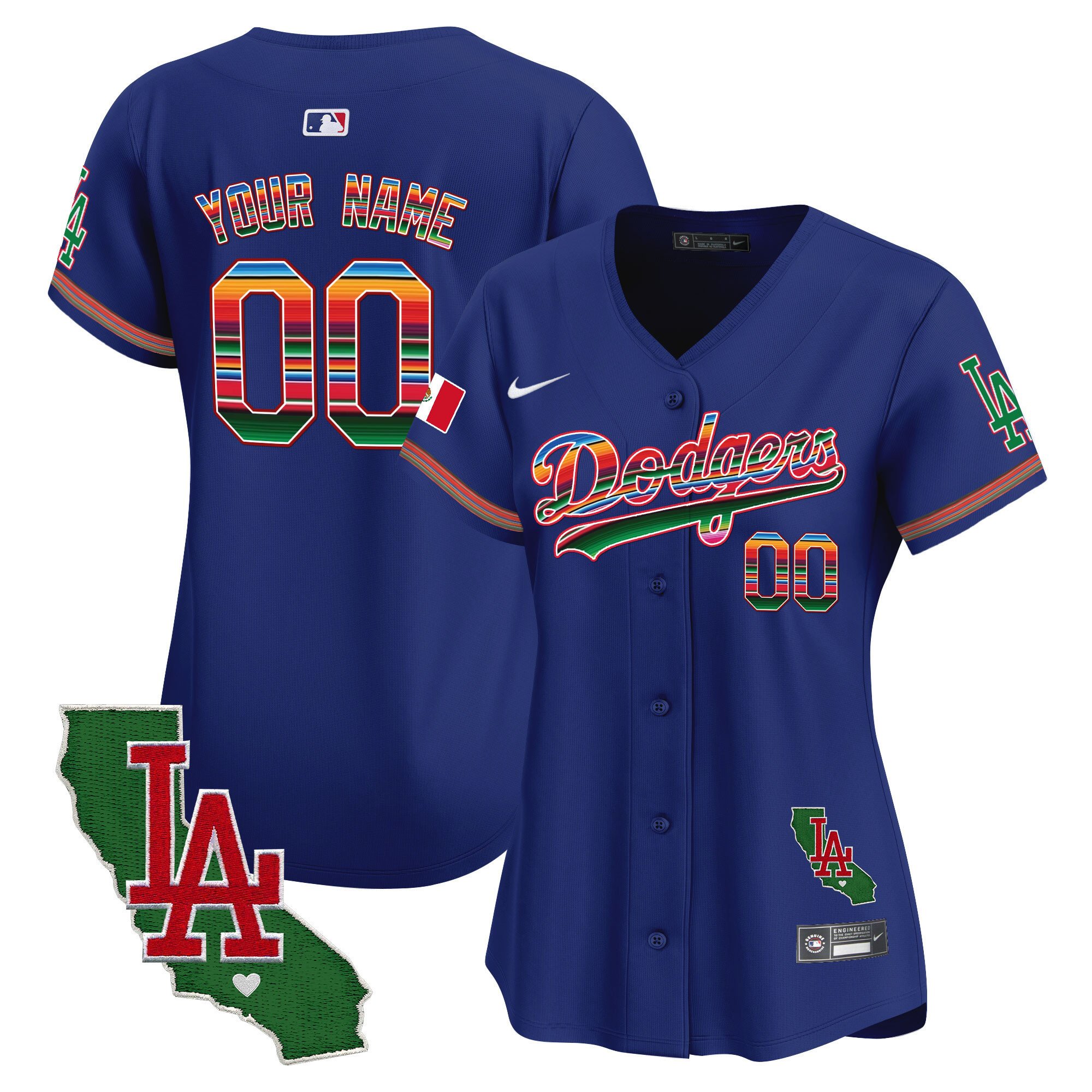 Women Los Angeles Dodgers Mexico California Patch Vapor Premier Limited Custom Royal Jersey V2 - All Stitched
