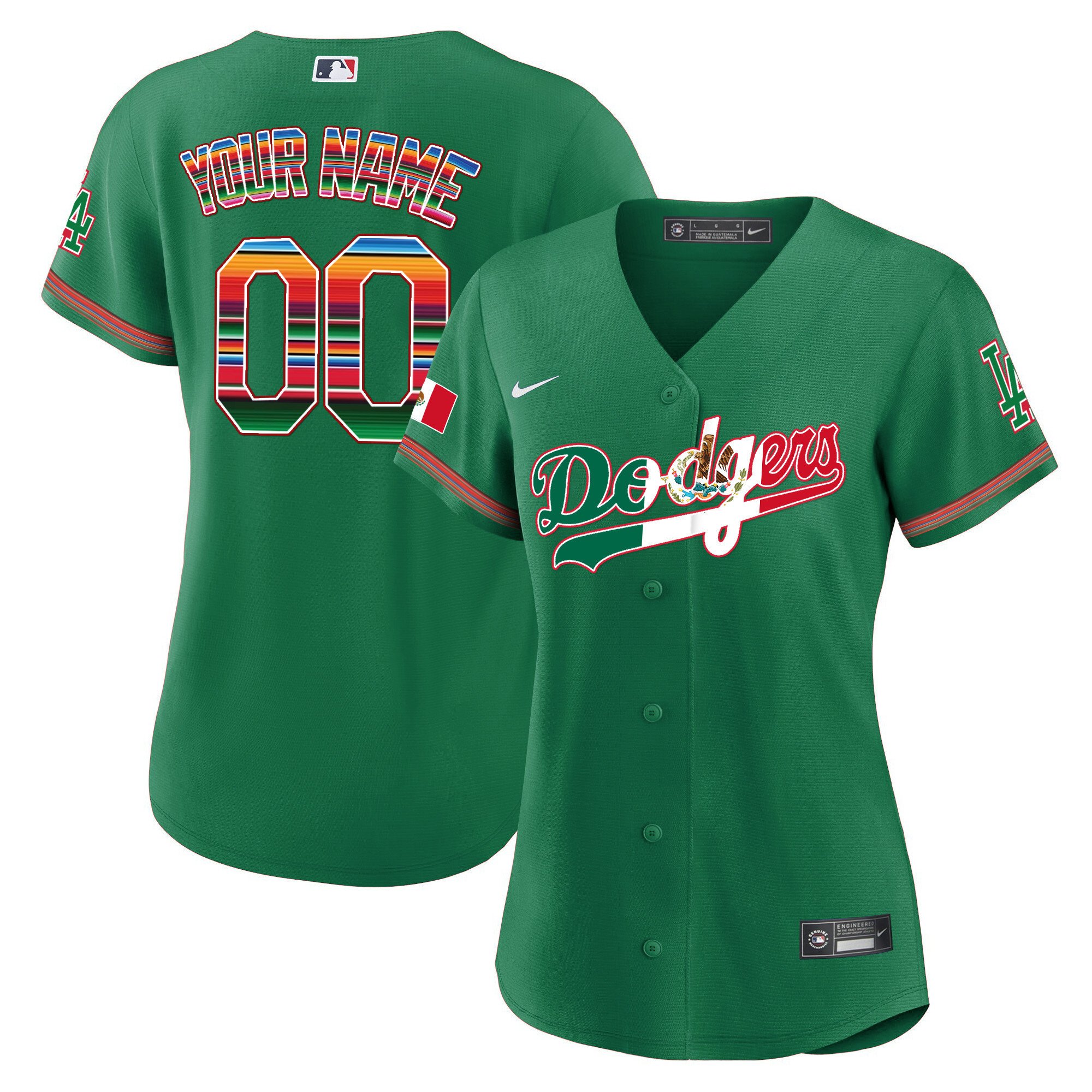 Women Los Angeles Dodgers Mexico Cool Base Limited Custom Green Jersey V4 - All Stitched