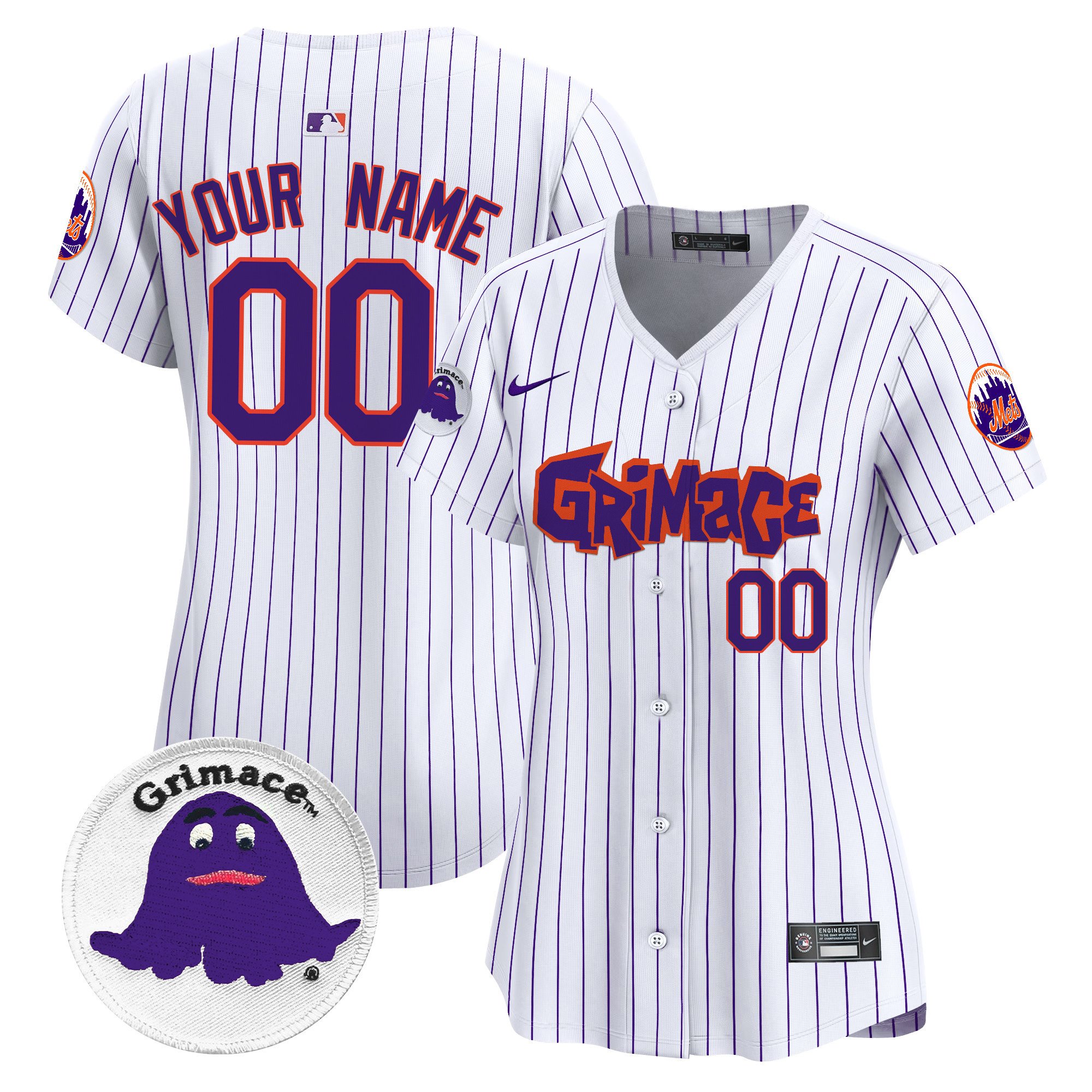 Women New York Mets Grimace Vapor Premier Limited Custom Pinstripe Jersey V2 - All Stitched