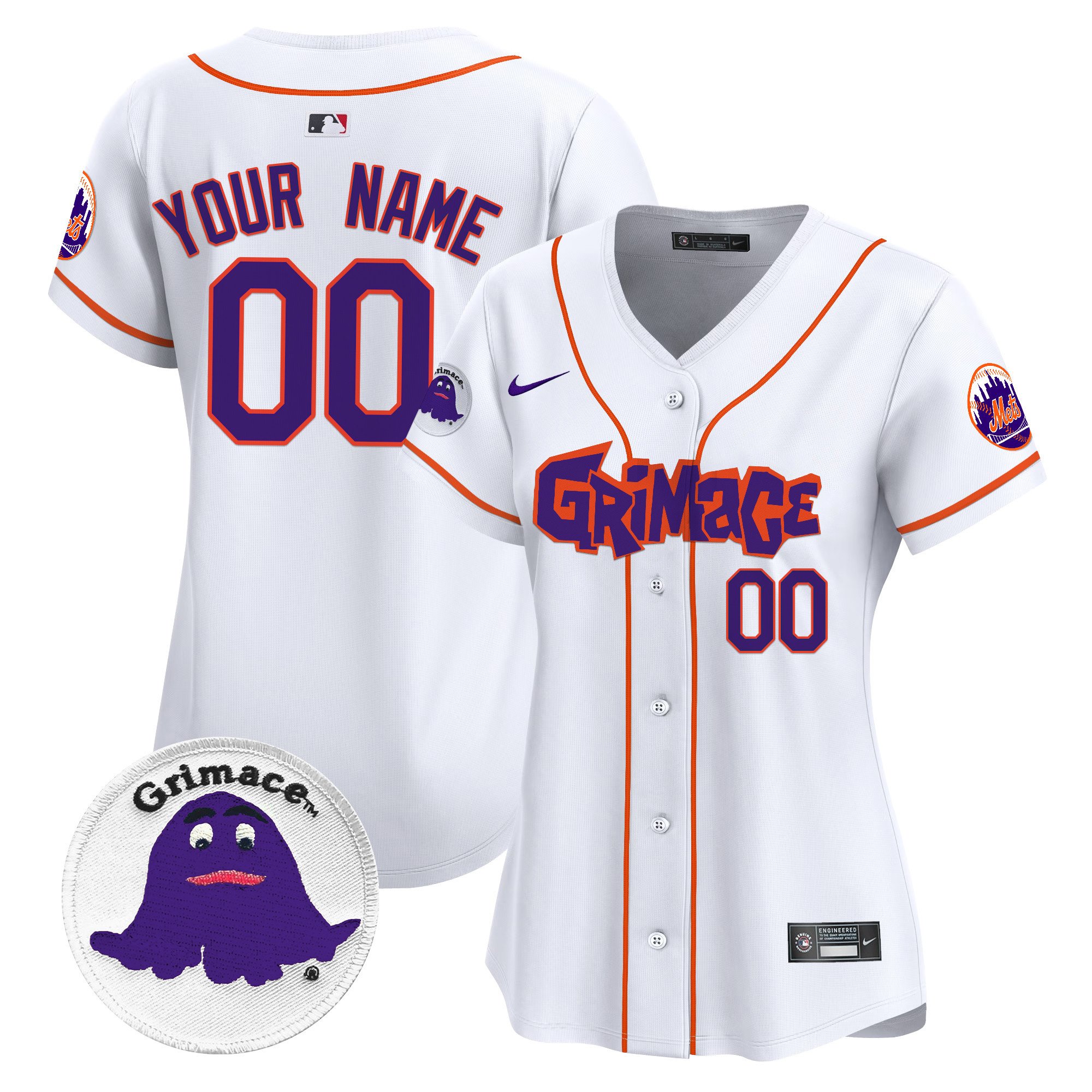 Women New York Mets Grimace Vapor Premier Limited Custom White Jersey V2 - All Stitched