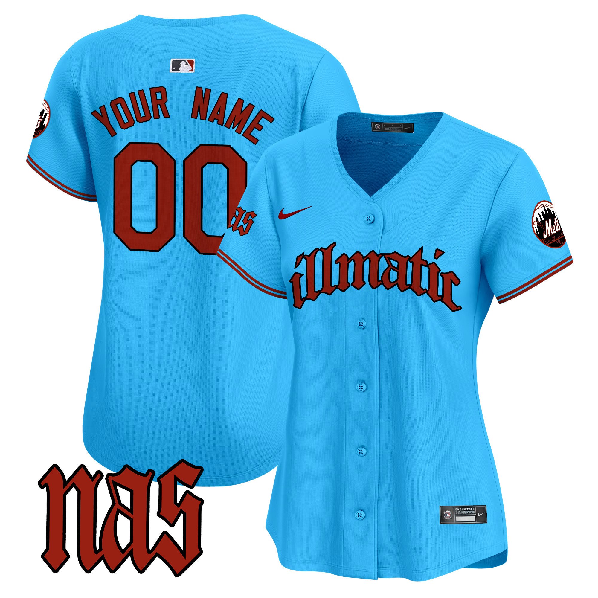 Women New York Mets Nas Illmatic Vapor Premier Limited Custom Light Blue Jersey - All Stitched