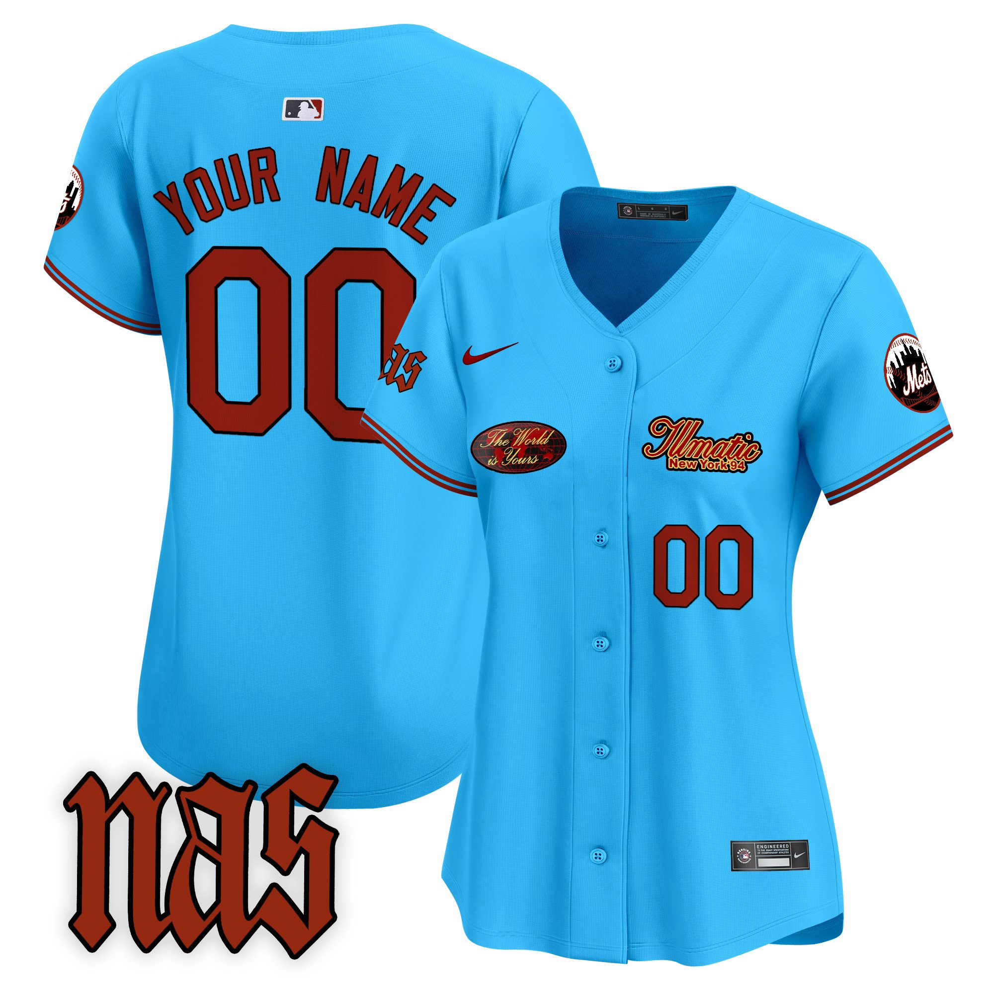 Women New York Mets Nas Illmatic Vapor Premier Limited Custom Light Blue Jersey V2 - All Stitched