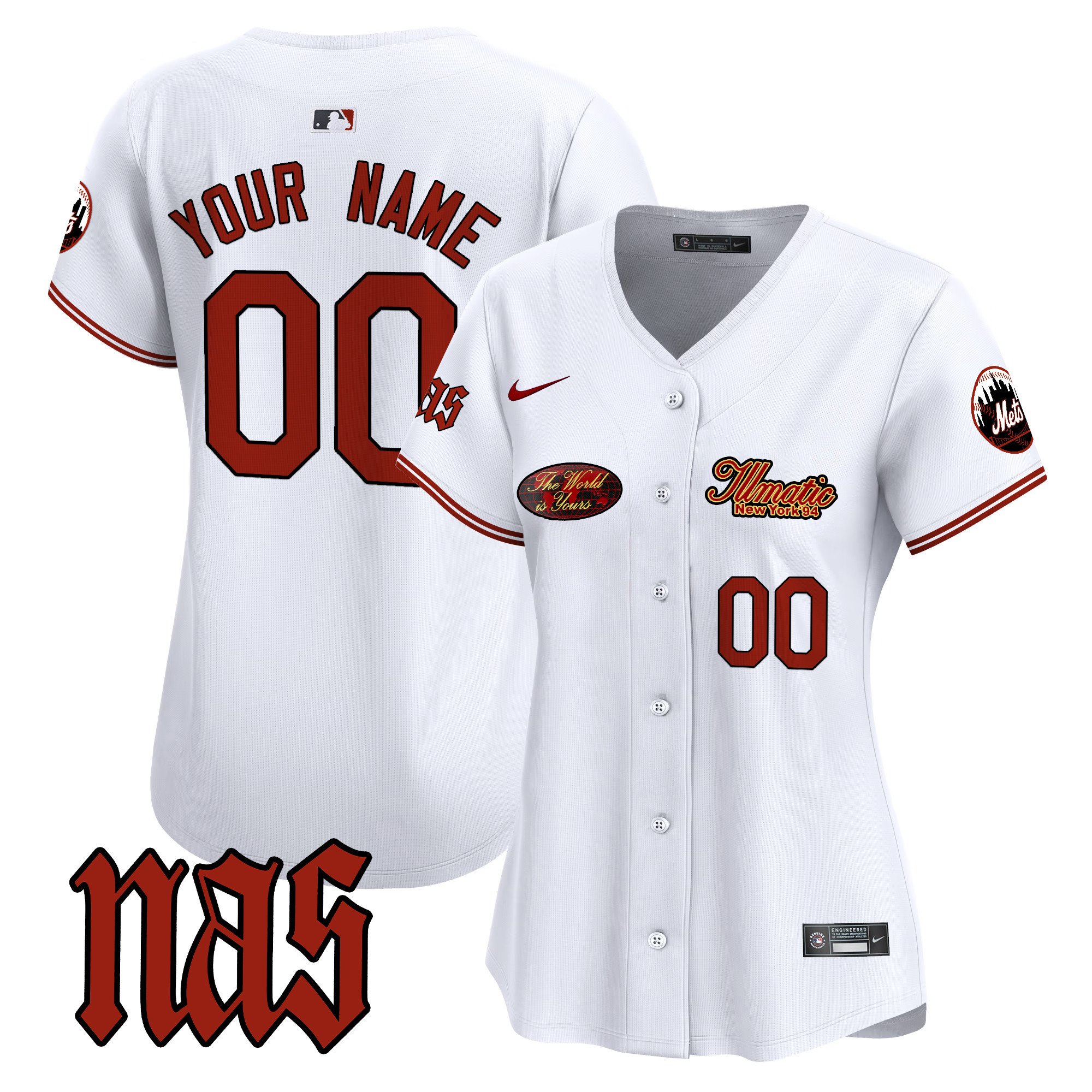 Women New York Mets Nas Illmatic Vapor Premier Limited Custom White Jersey V2 - All Stitched