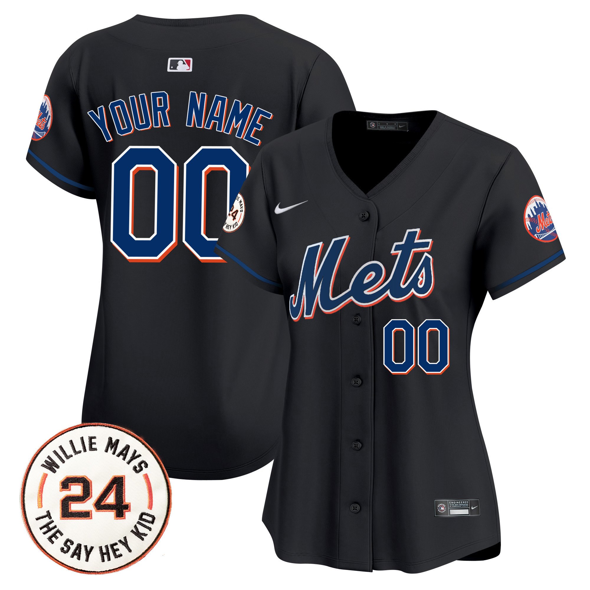 Women New York Mets Willie Mays Patch Vapor Premier Limited Custom Black Jersey - All Stitched