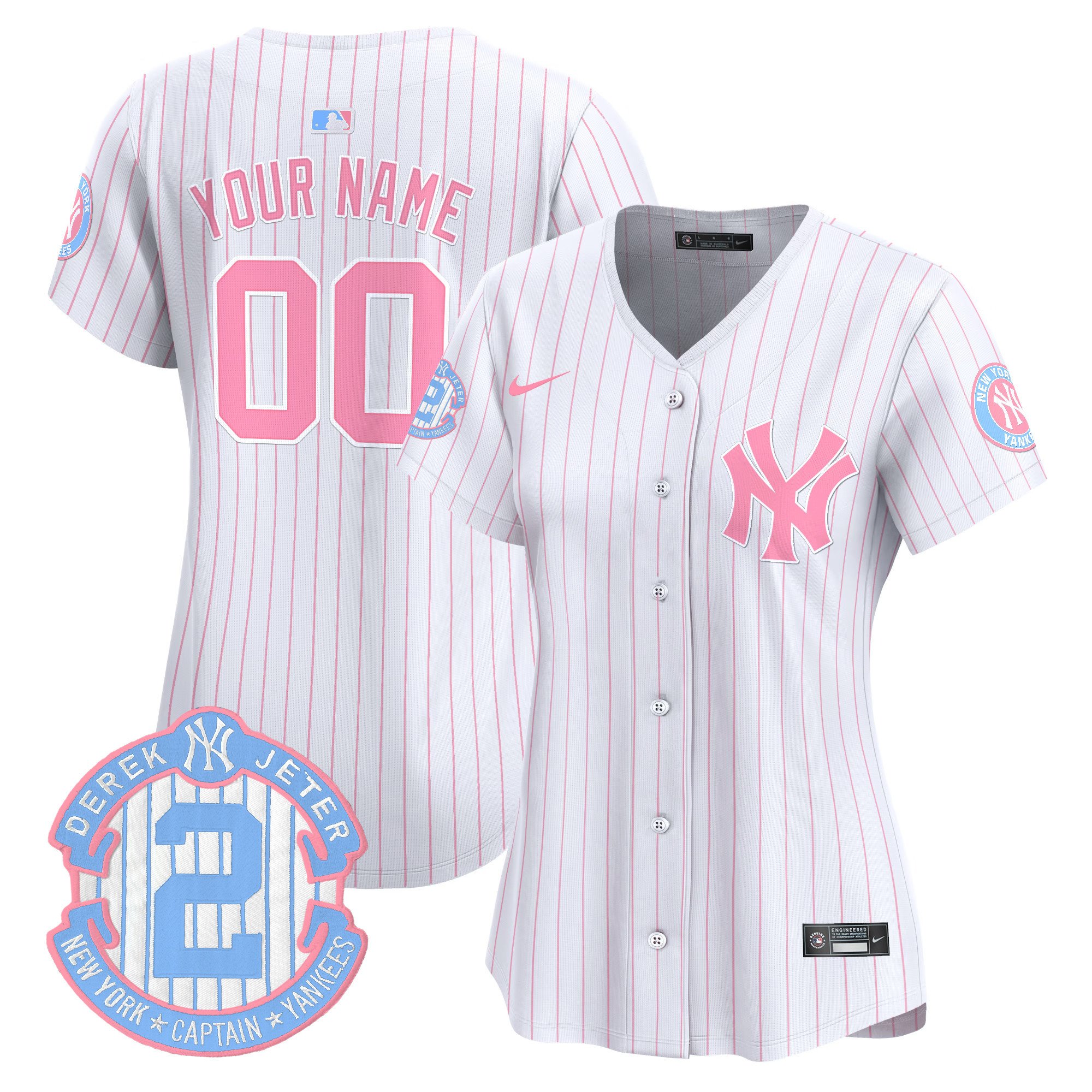 Women New York Yankees Bubblegum Pink Vapor Premier Limited Custom Pinstripe Jersey - All Stitched