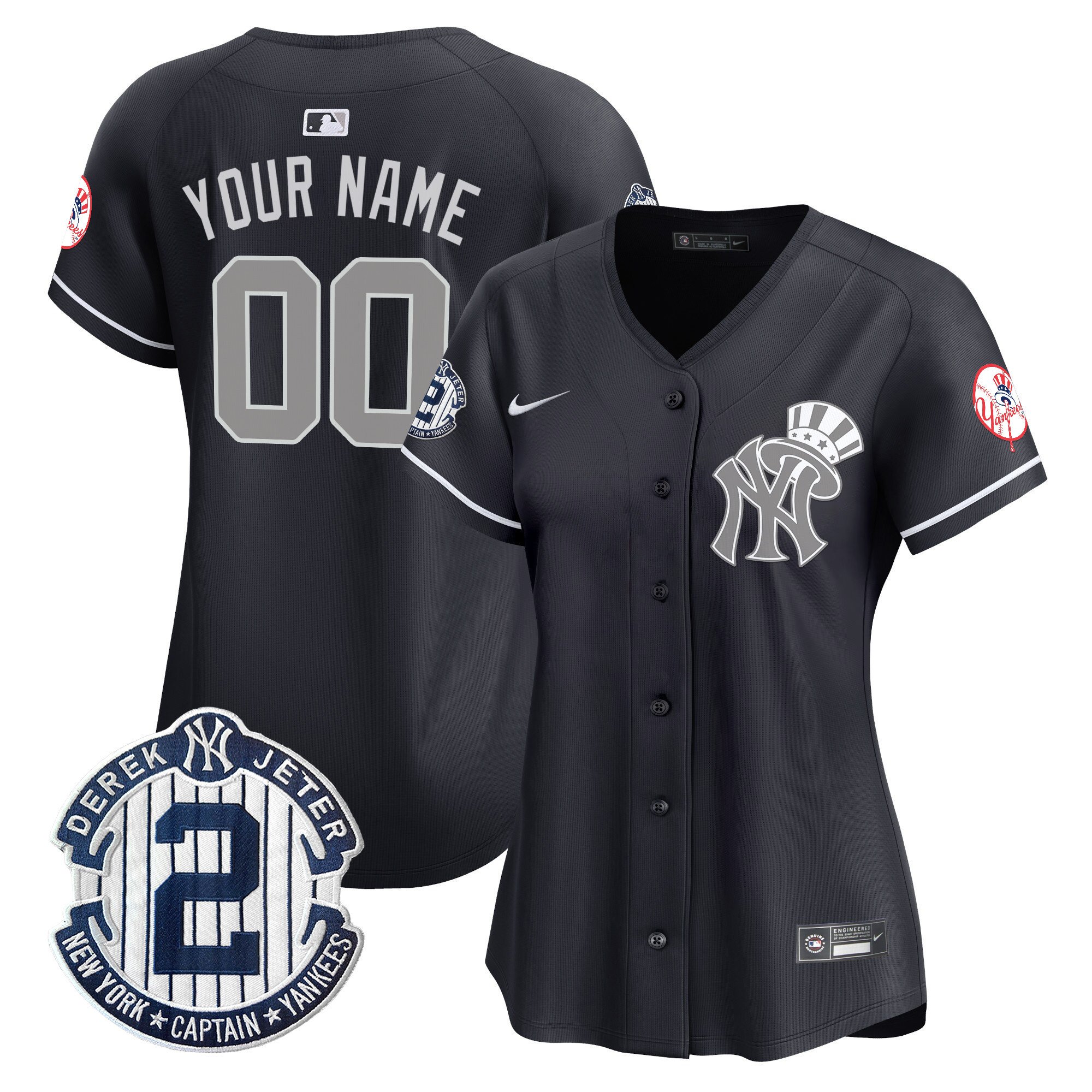 Women New York Yankees Derek Jeter Patch Vapor Premier Limited Custom Alternate Jersey V2 - All Stitched